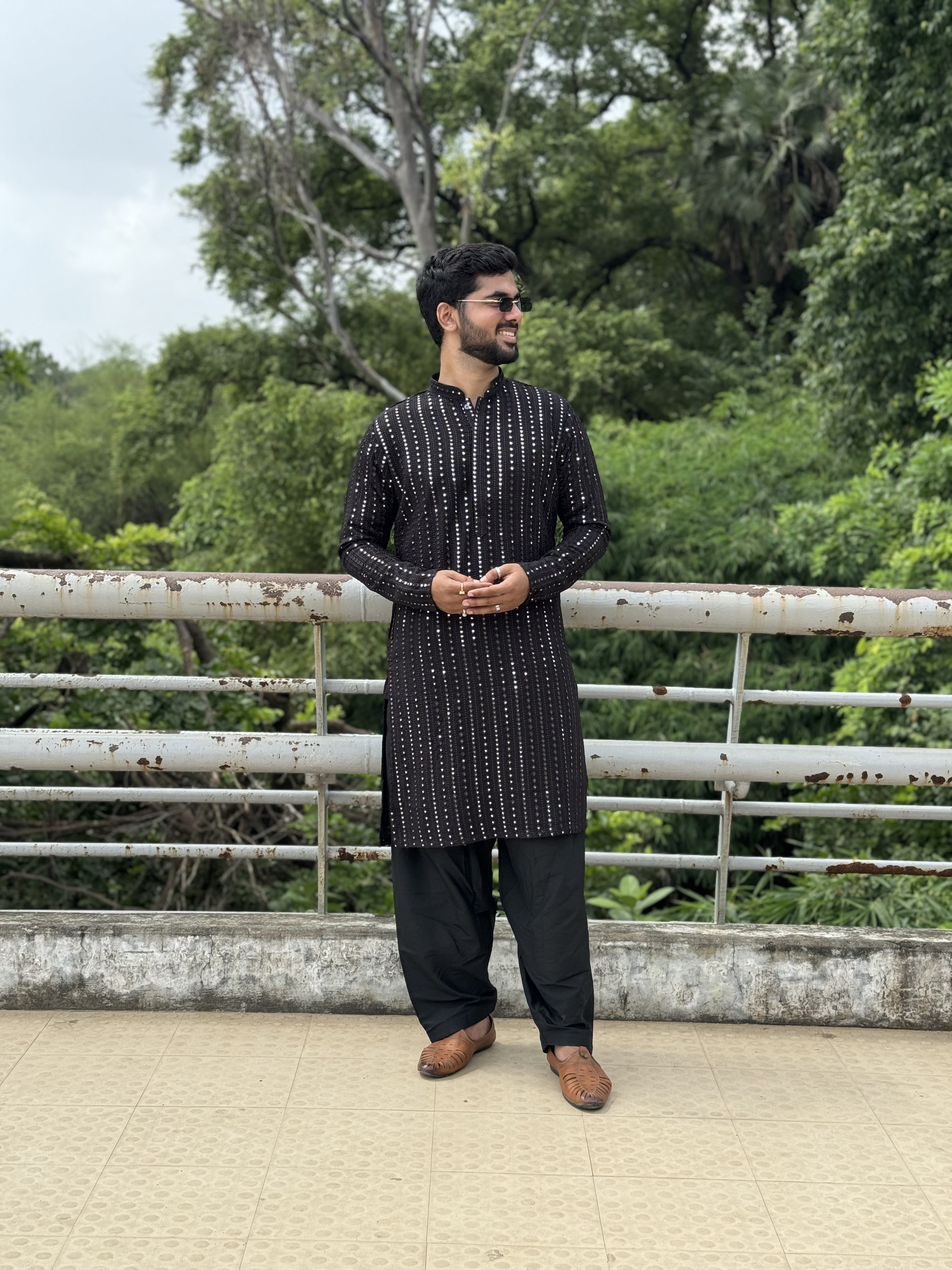 Magnet Men's Black Lucknowi kurta with Patiala Set