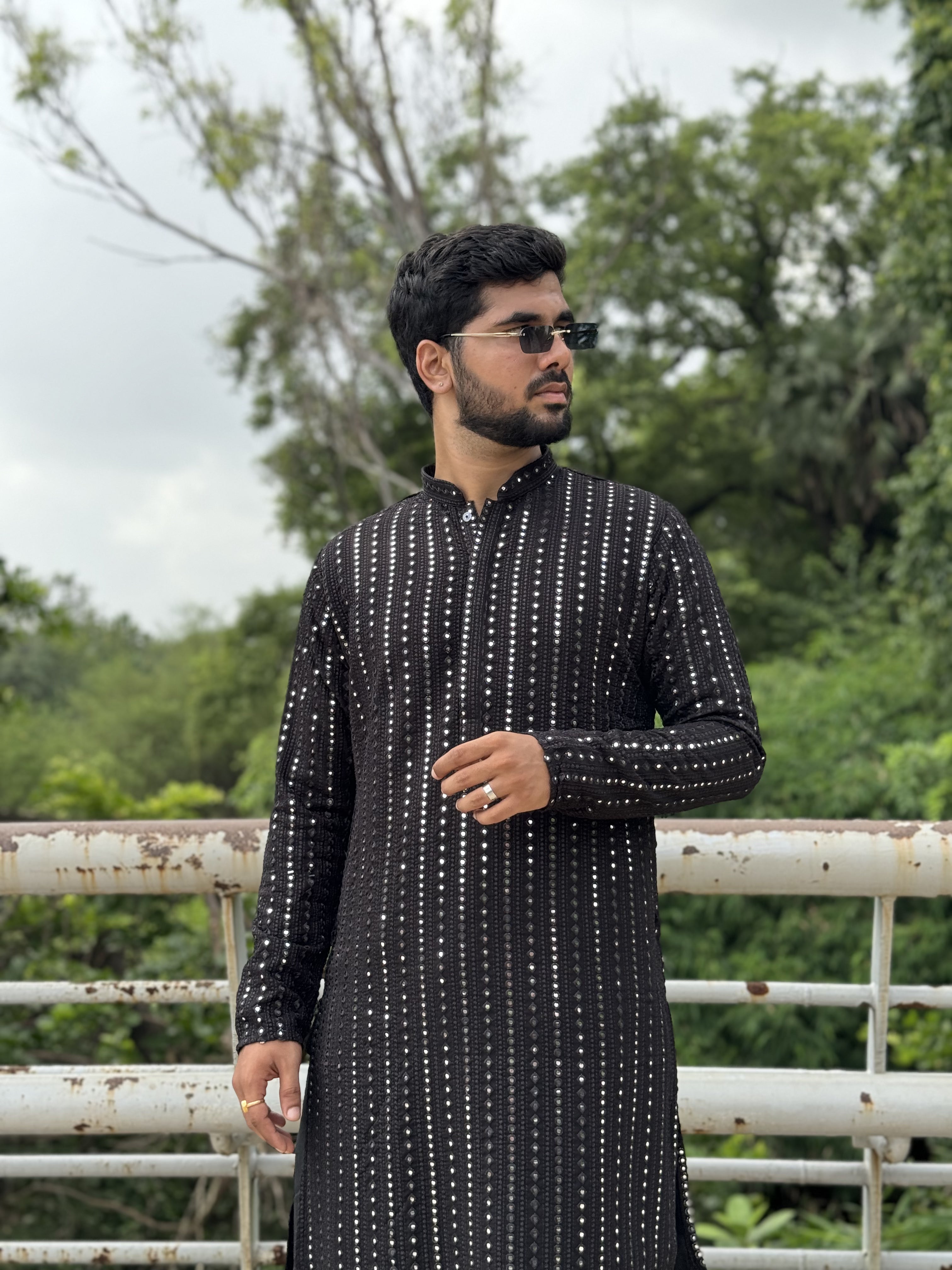 Magnet Men's Black Lucknowi kurta with Patiala Set