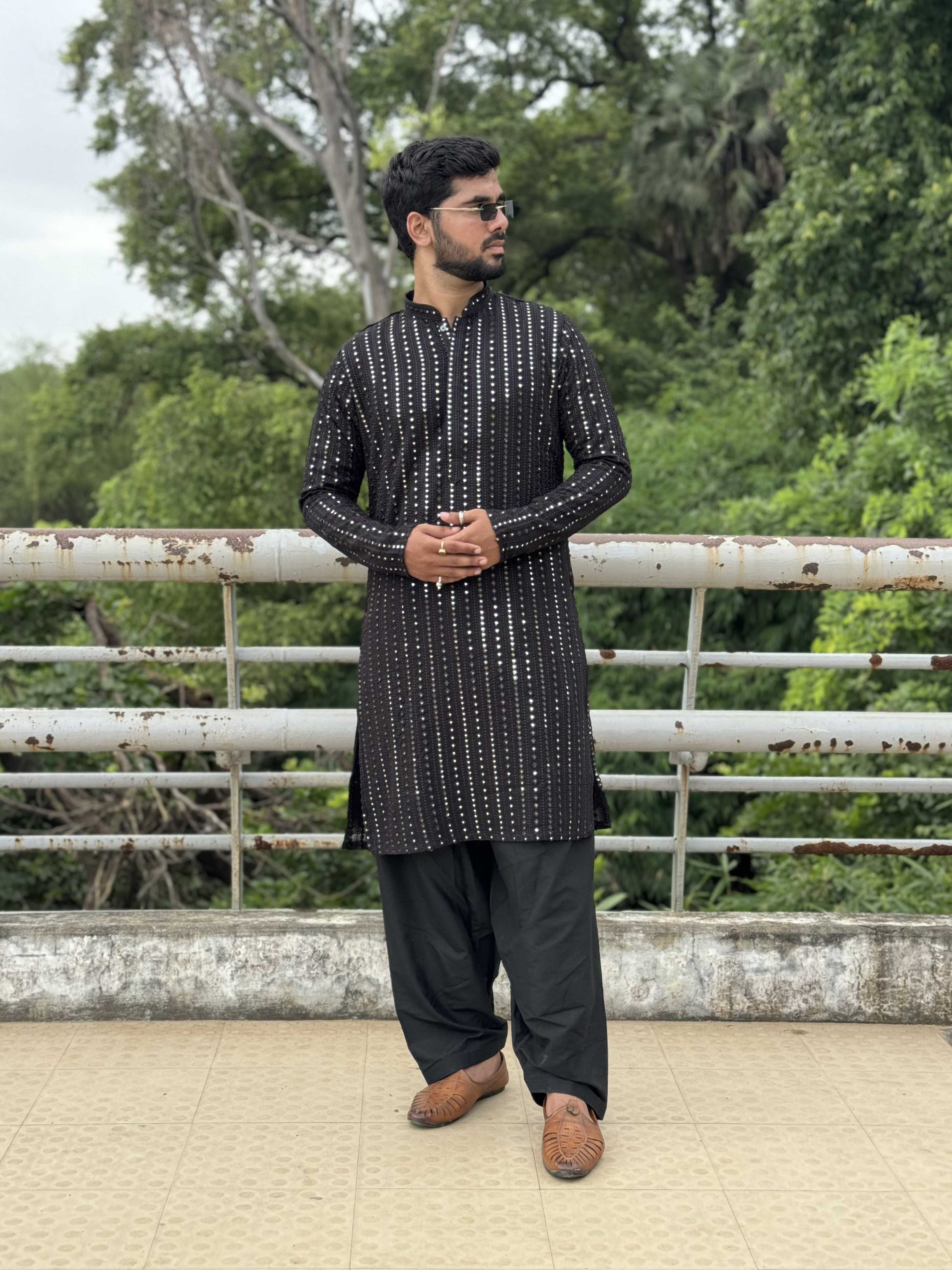 Magnet Men's Black Lucknowi kurta with Patiala Set