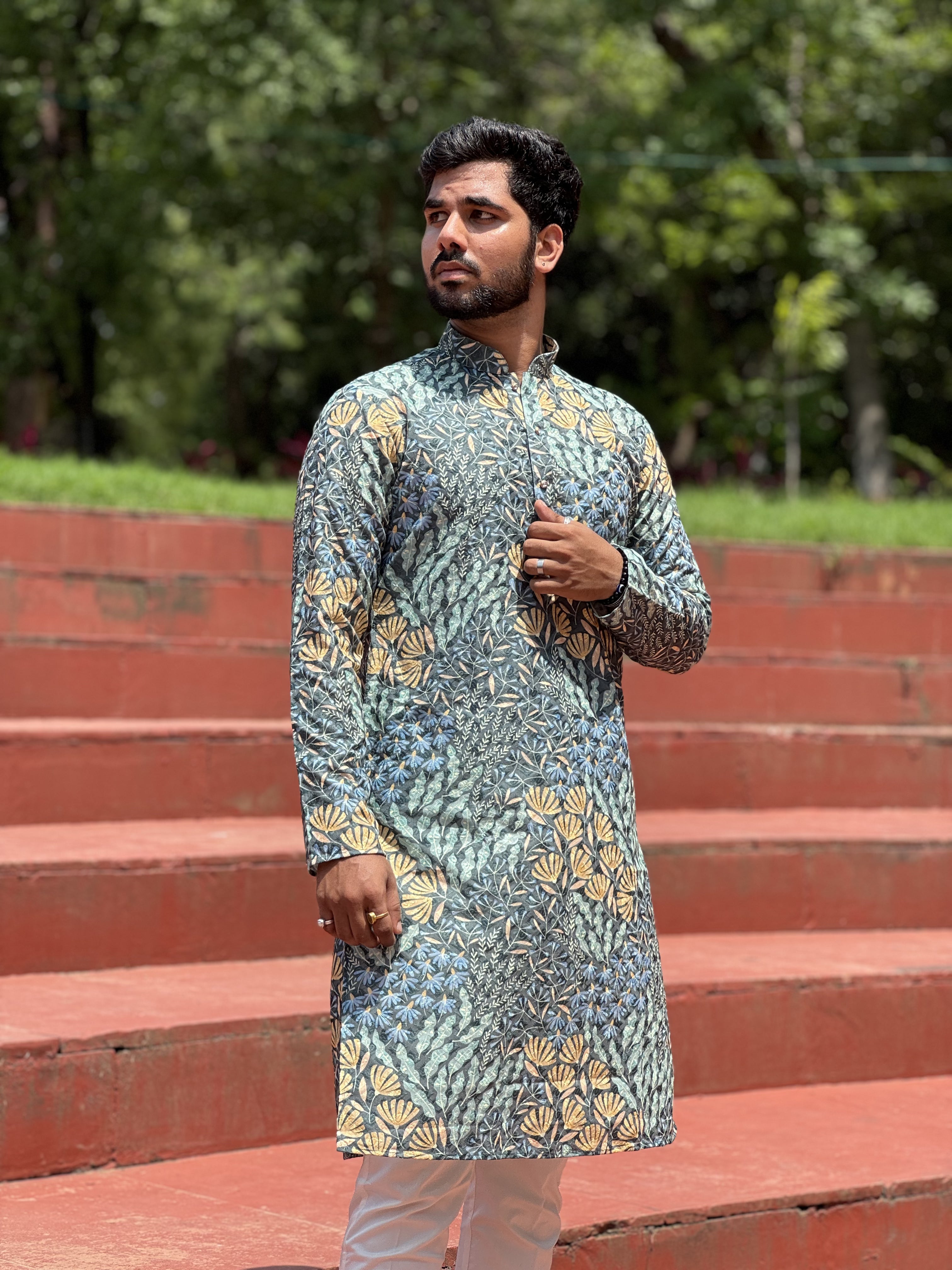 Magnet Men's Rama Green Kurta Trouser Set