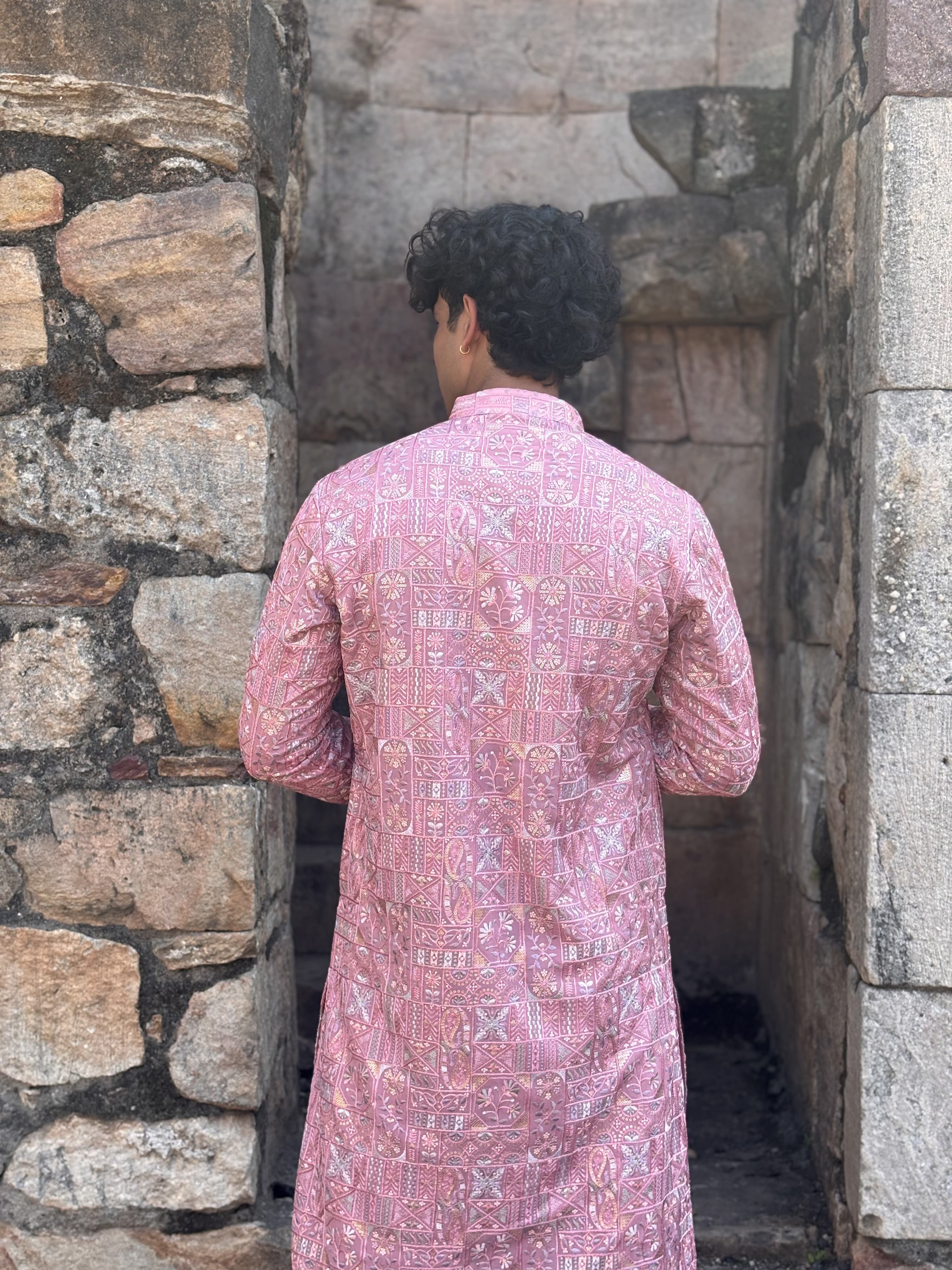 Pink Multi Thread Lucknowi Work Kurta Patiala Set