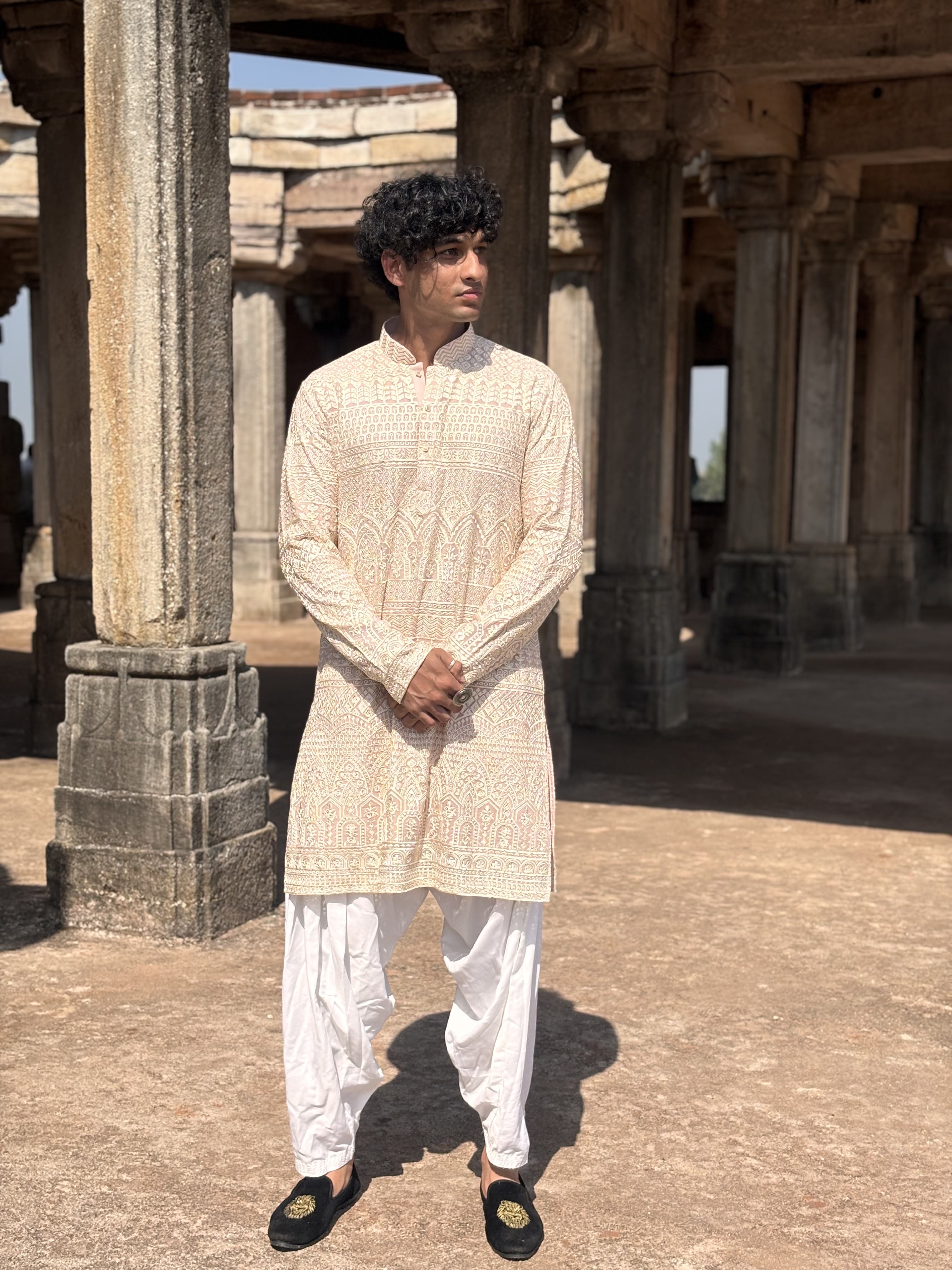 Rose Pink Pure Lucknowi Work Kurta Patiala Set