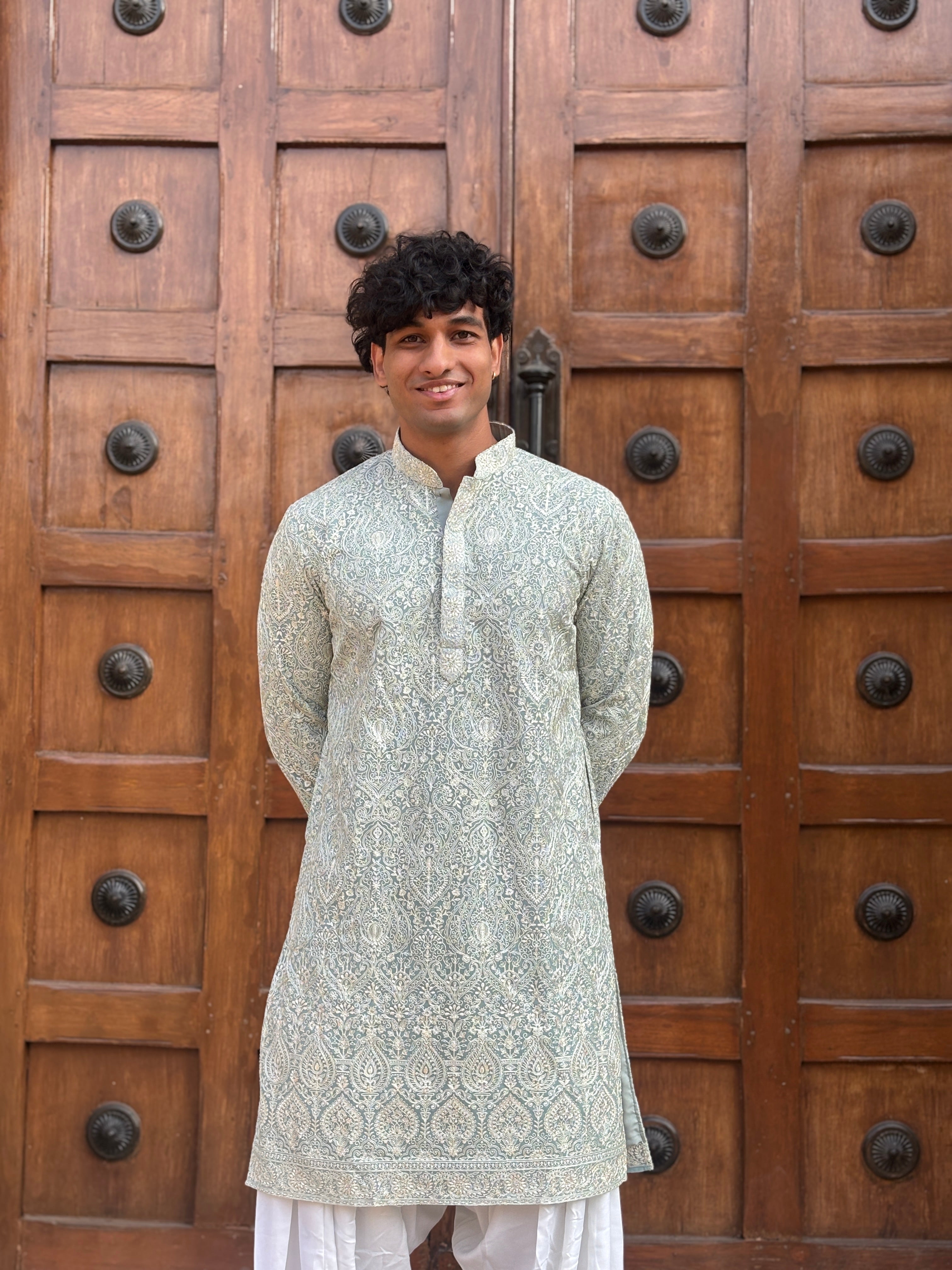 Sea Green Georgette Lucknowi Kurta Patiala Set