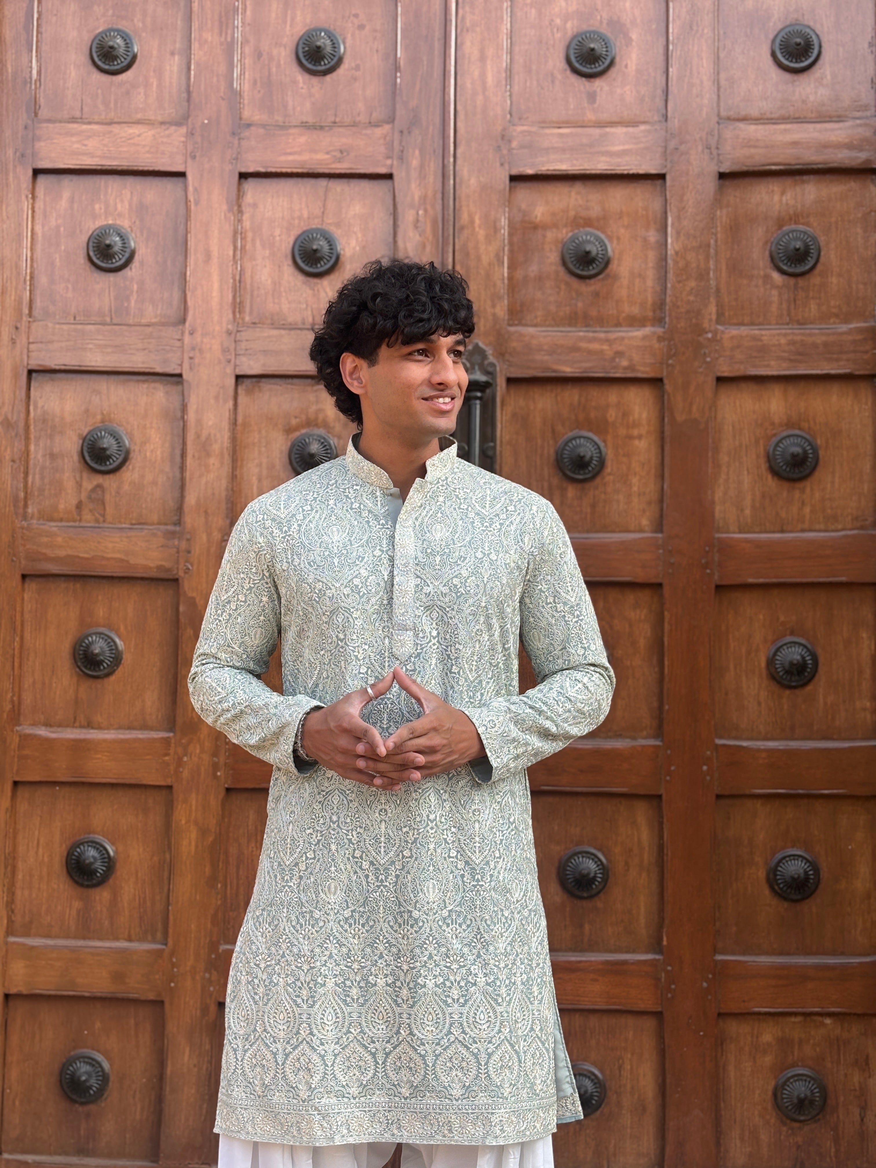 Sea Green Georgette Lucknowi Kurta Patiala Set