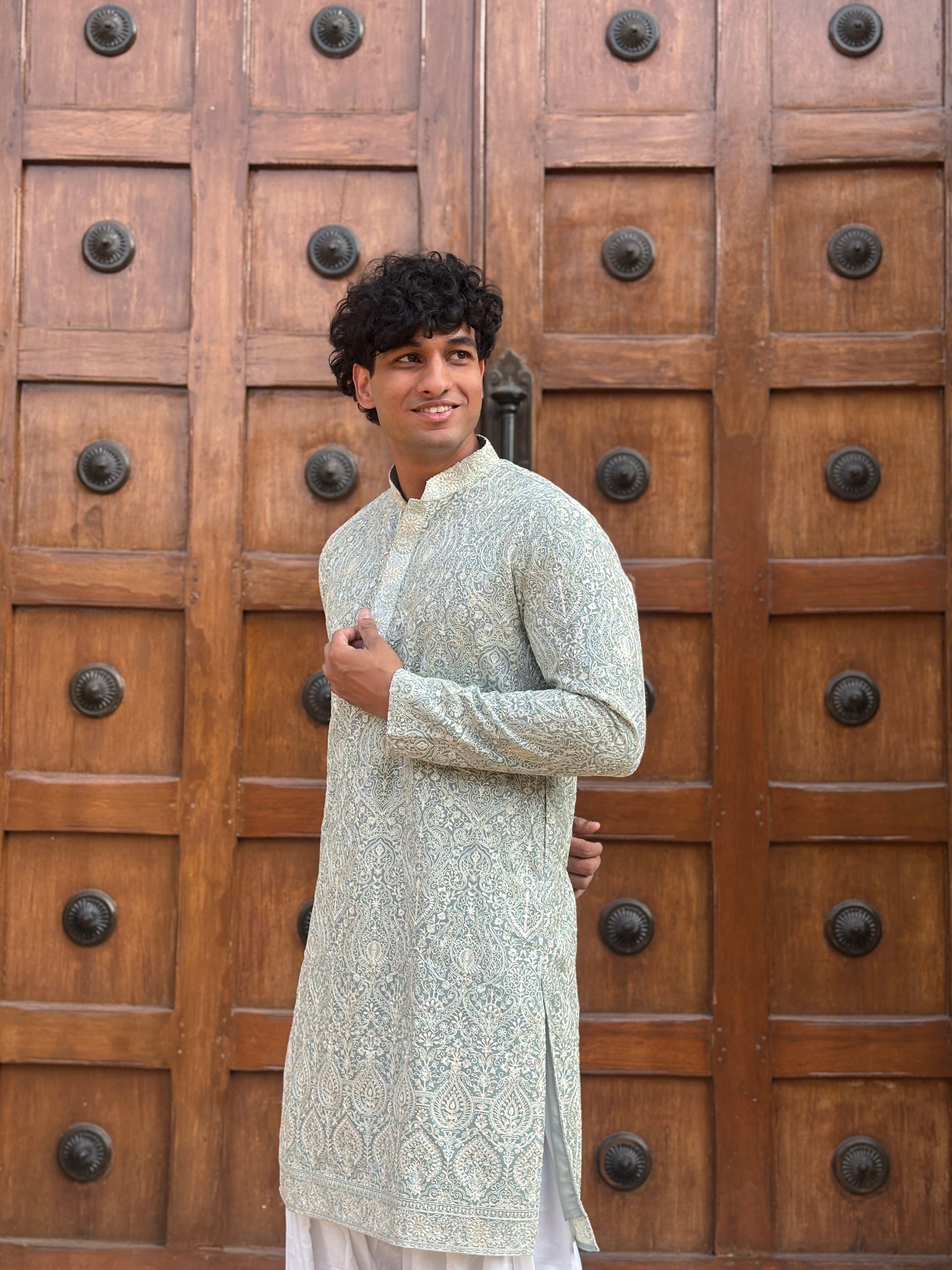 Sea Green Georgette Lucknowi Kurta Patiala Set