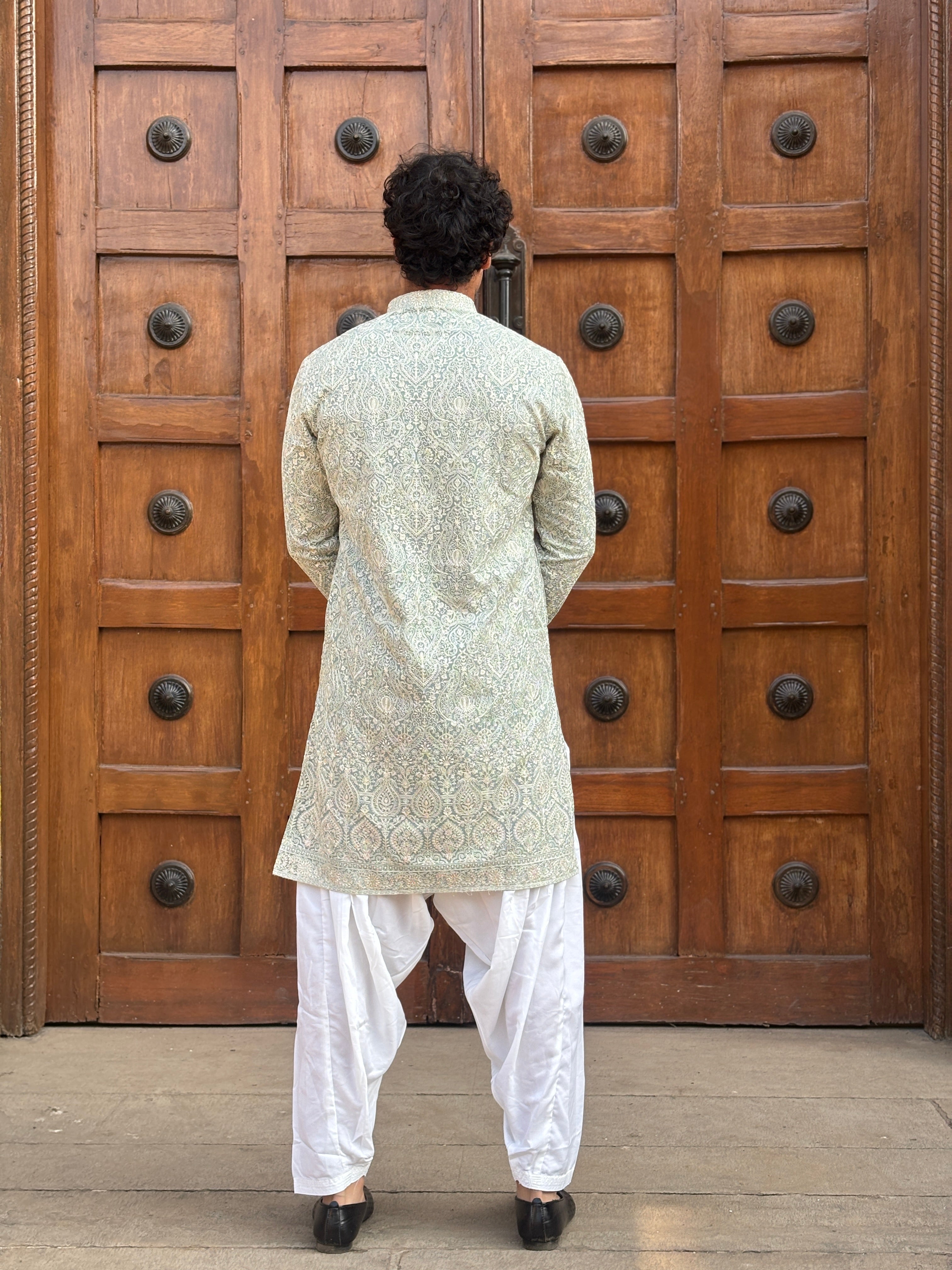 Sea Green Georgette Lucknowi Kurta Patiala Set