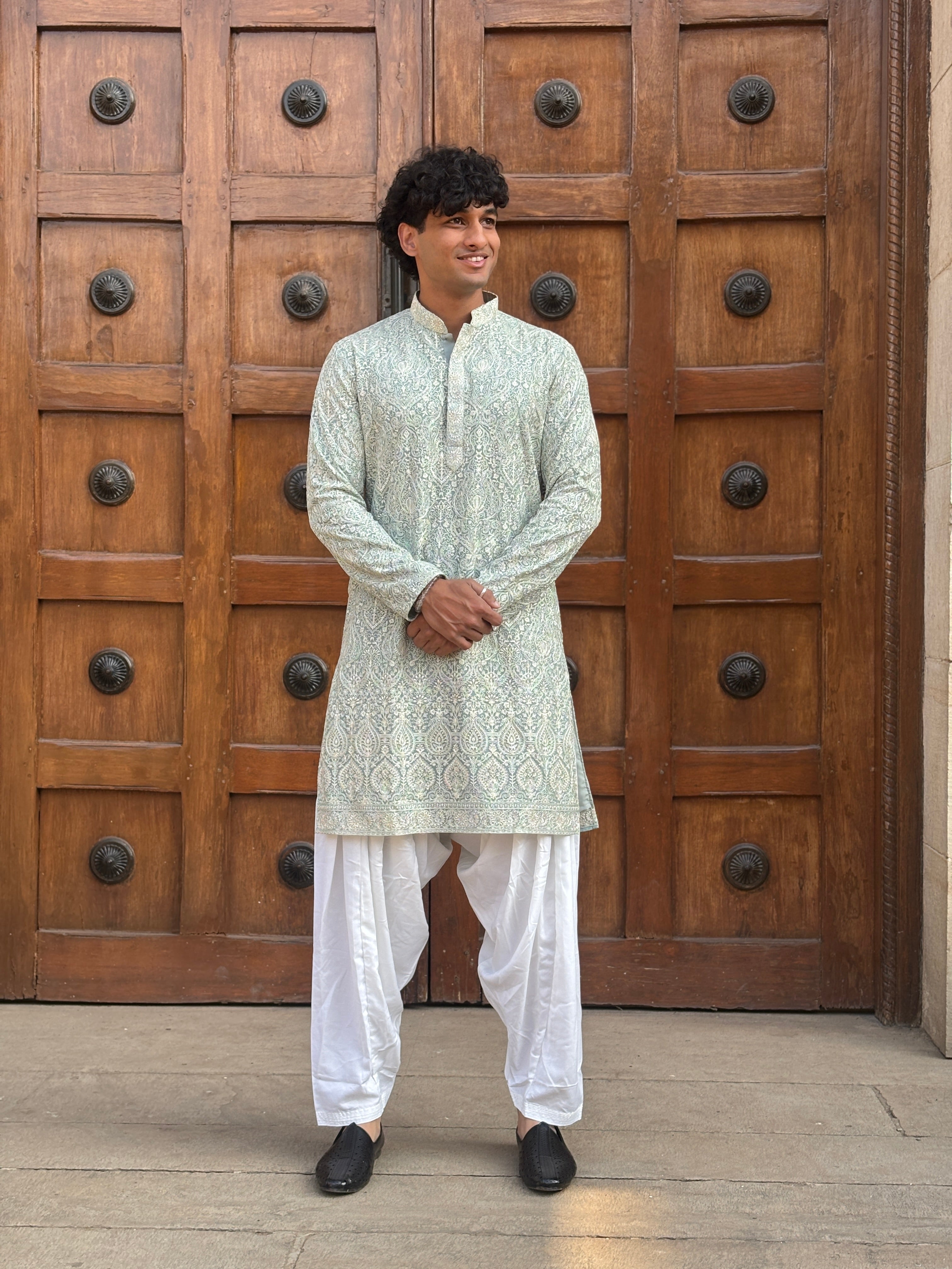 Sea Green Georgette Lucknowi Kurta Patiala Set