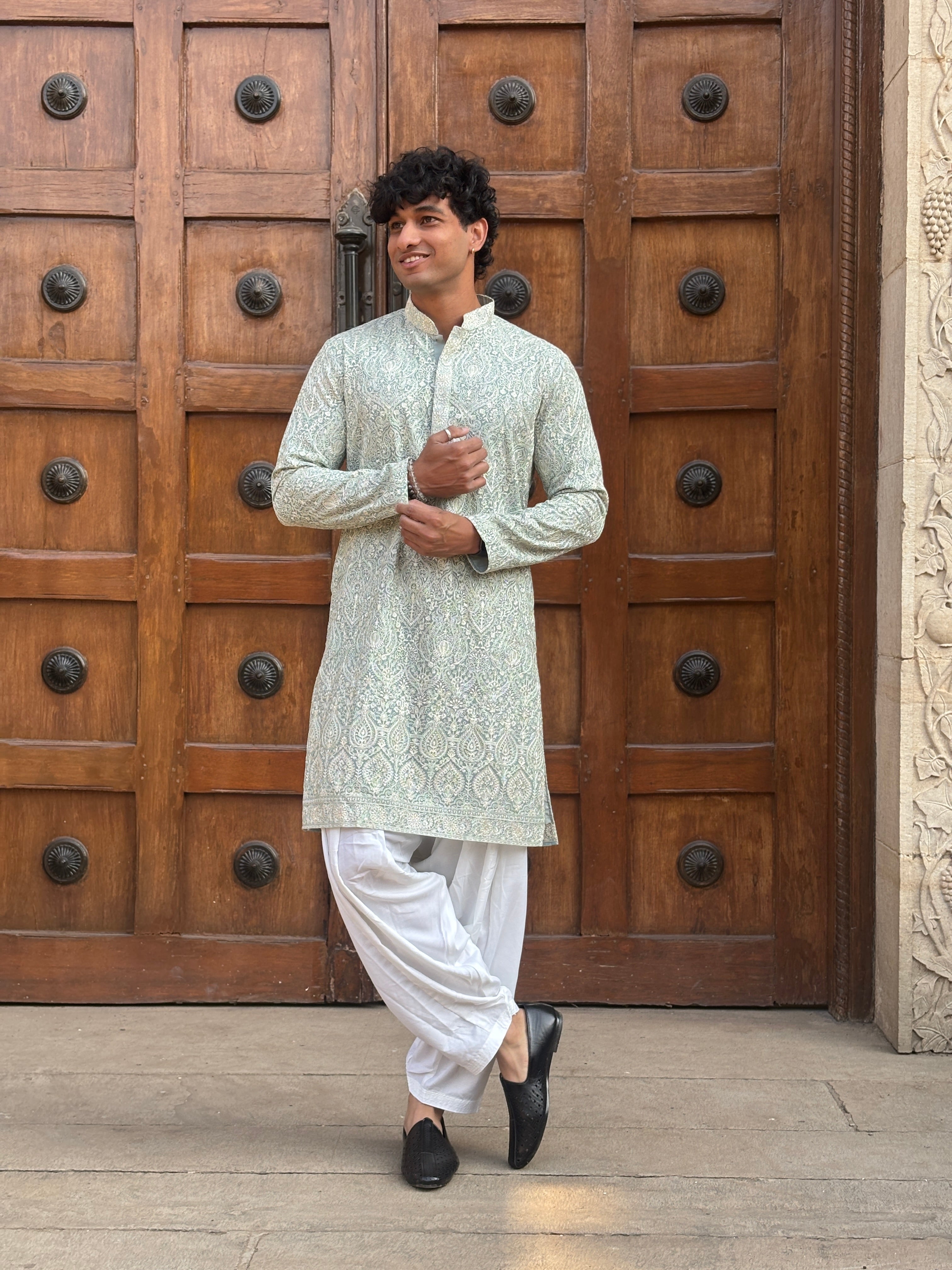 Sea Green Georgette Lucknowi Kurta Patiala Set