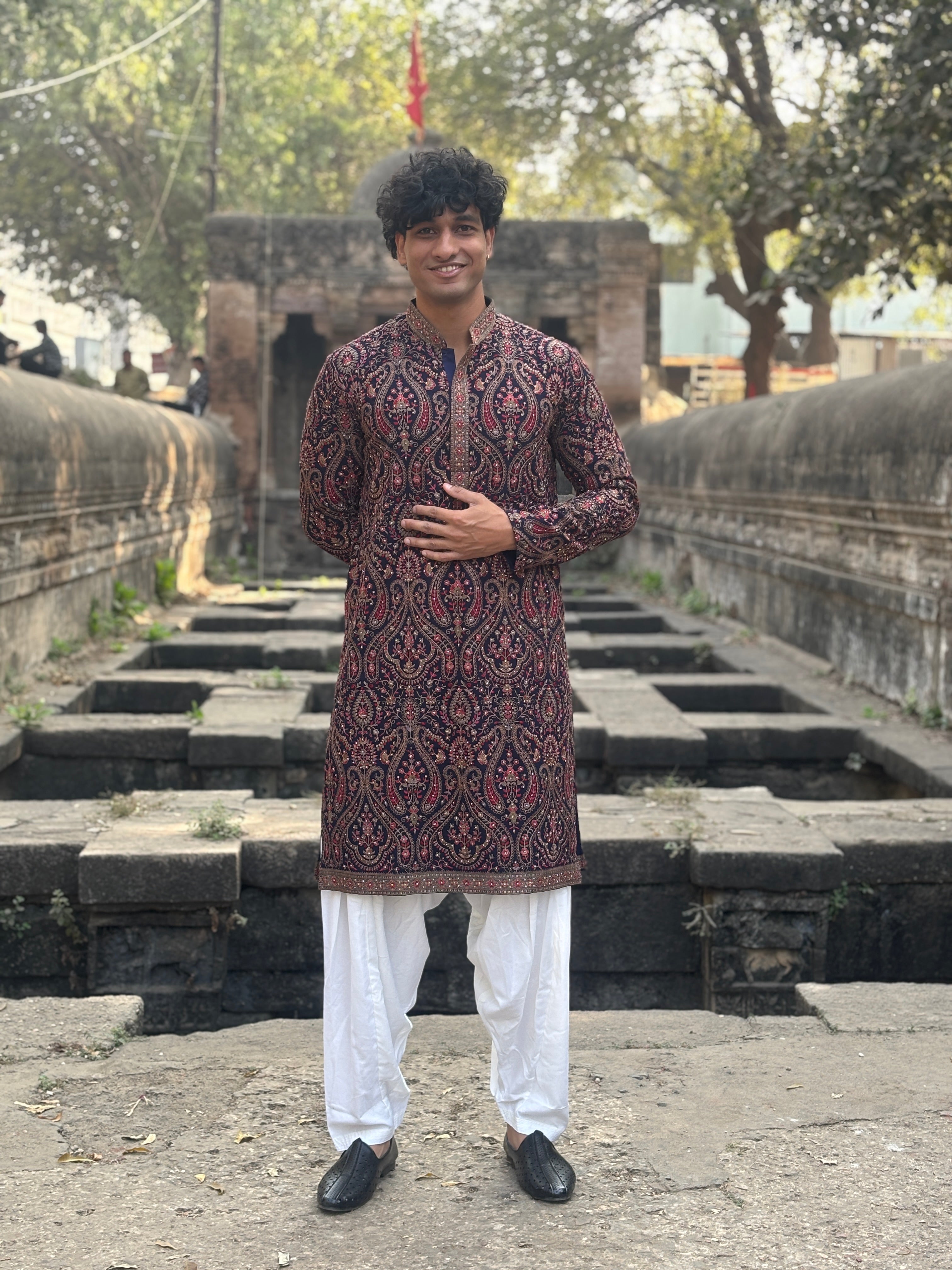 Navy Blue Georgette Embroidered Kurta Patiala Set