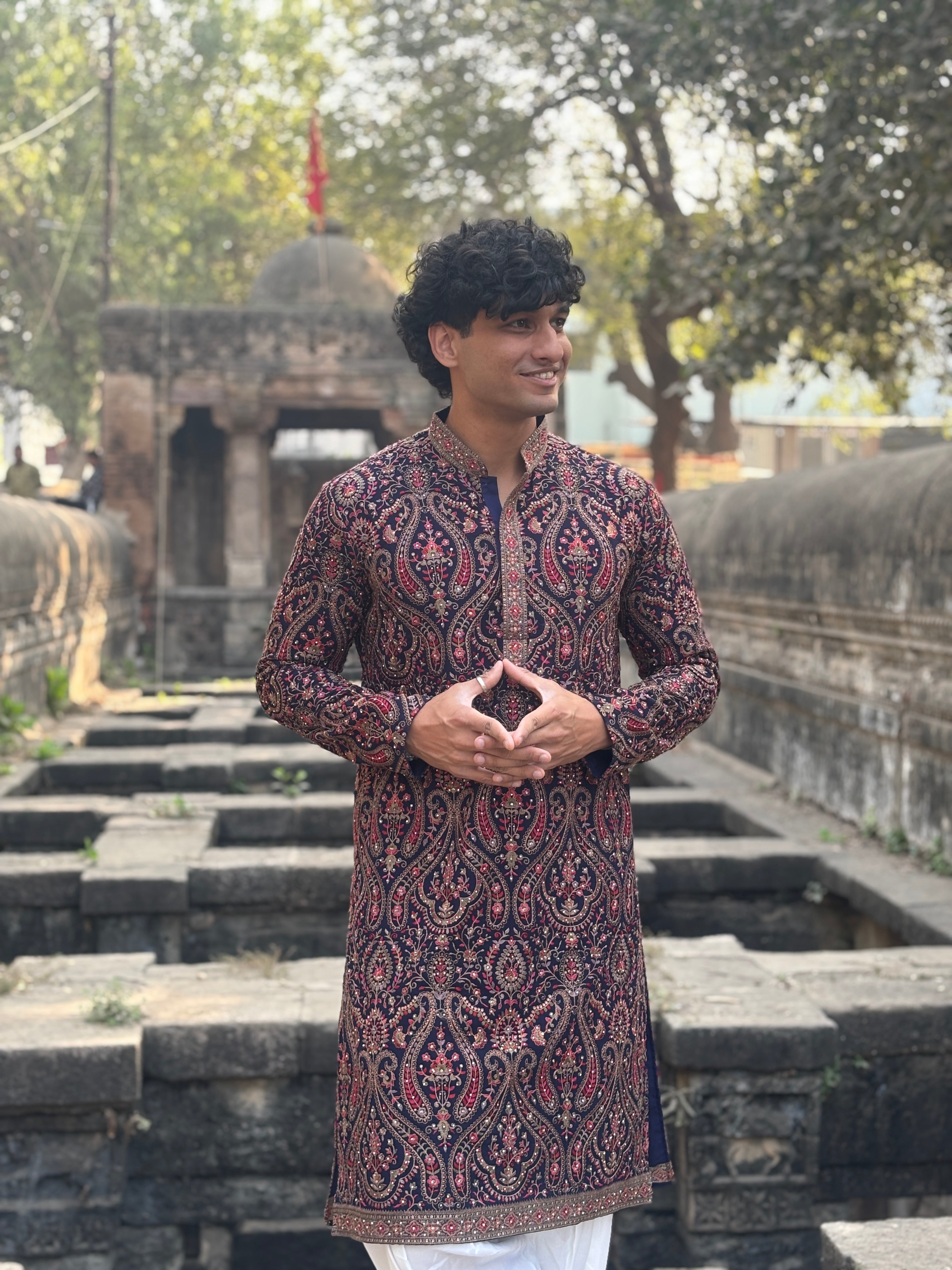 Navy Blue Georgette Embroidered Kurta Patiala Set