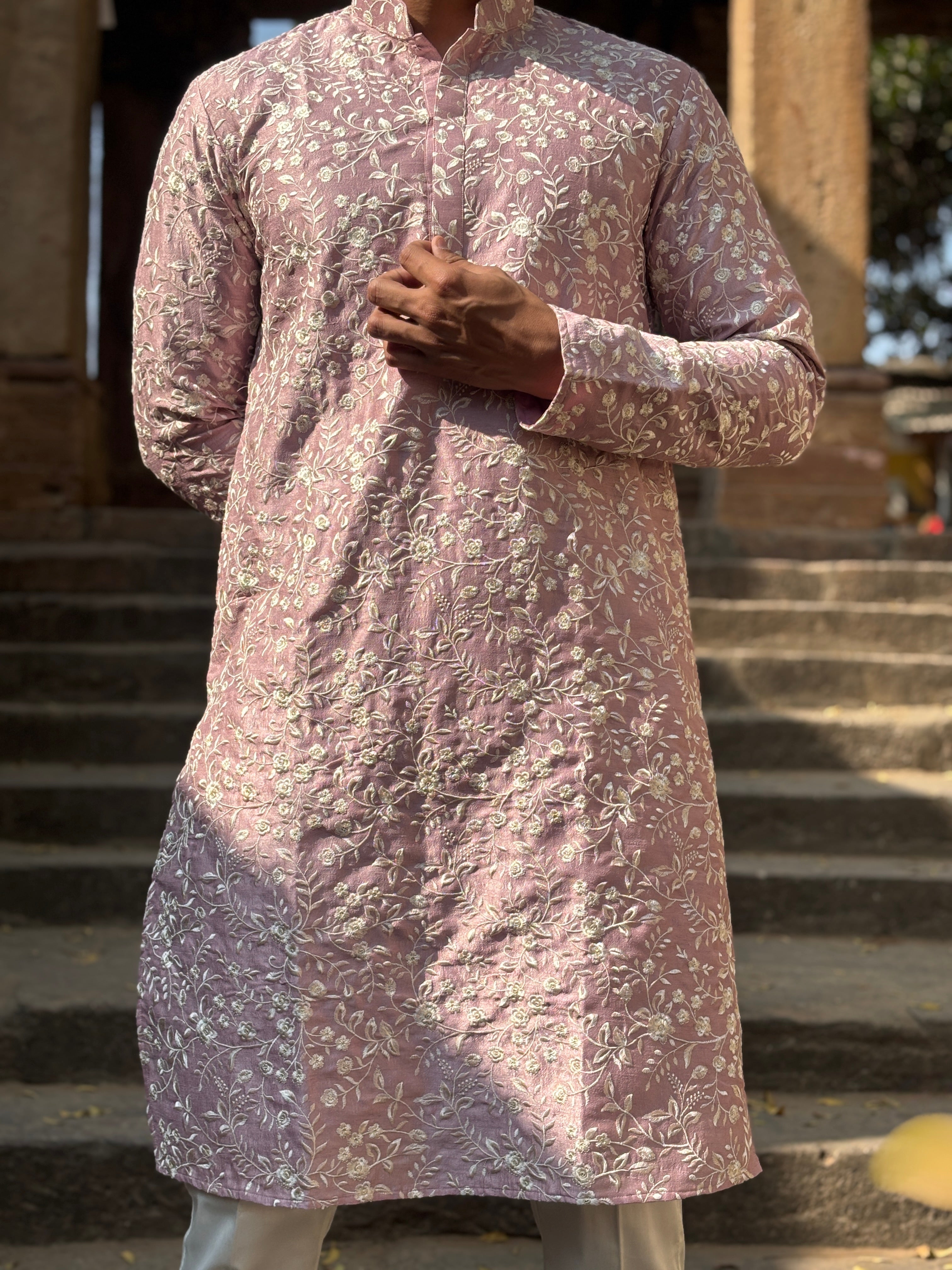 Rose Pink Silk Embroidered Kurta Set