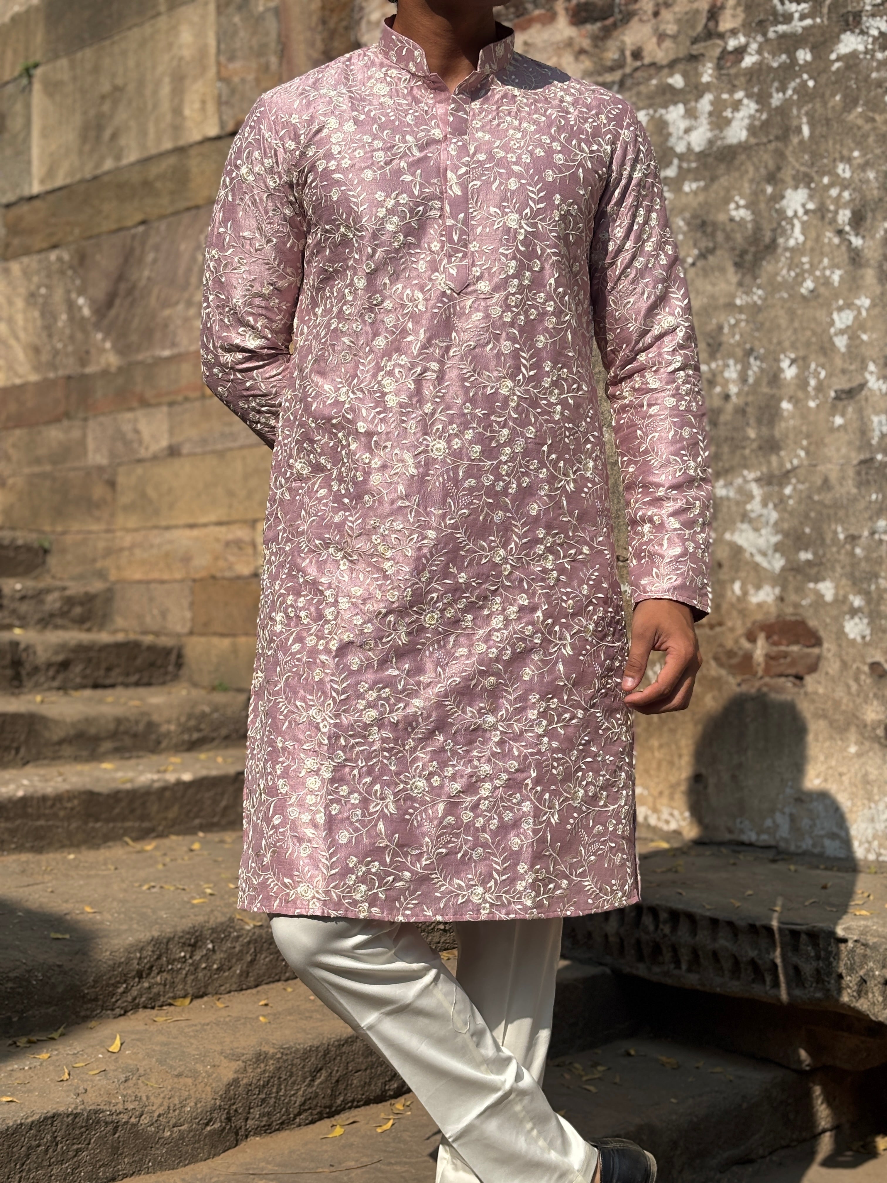 Rose Pink Silk Embroidered Kurta Set