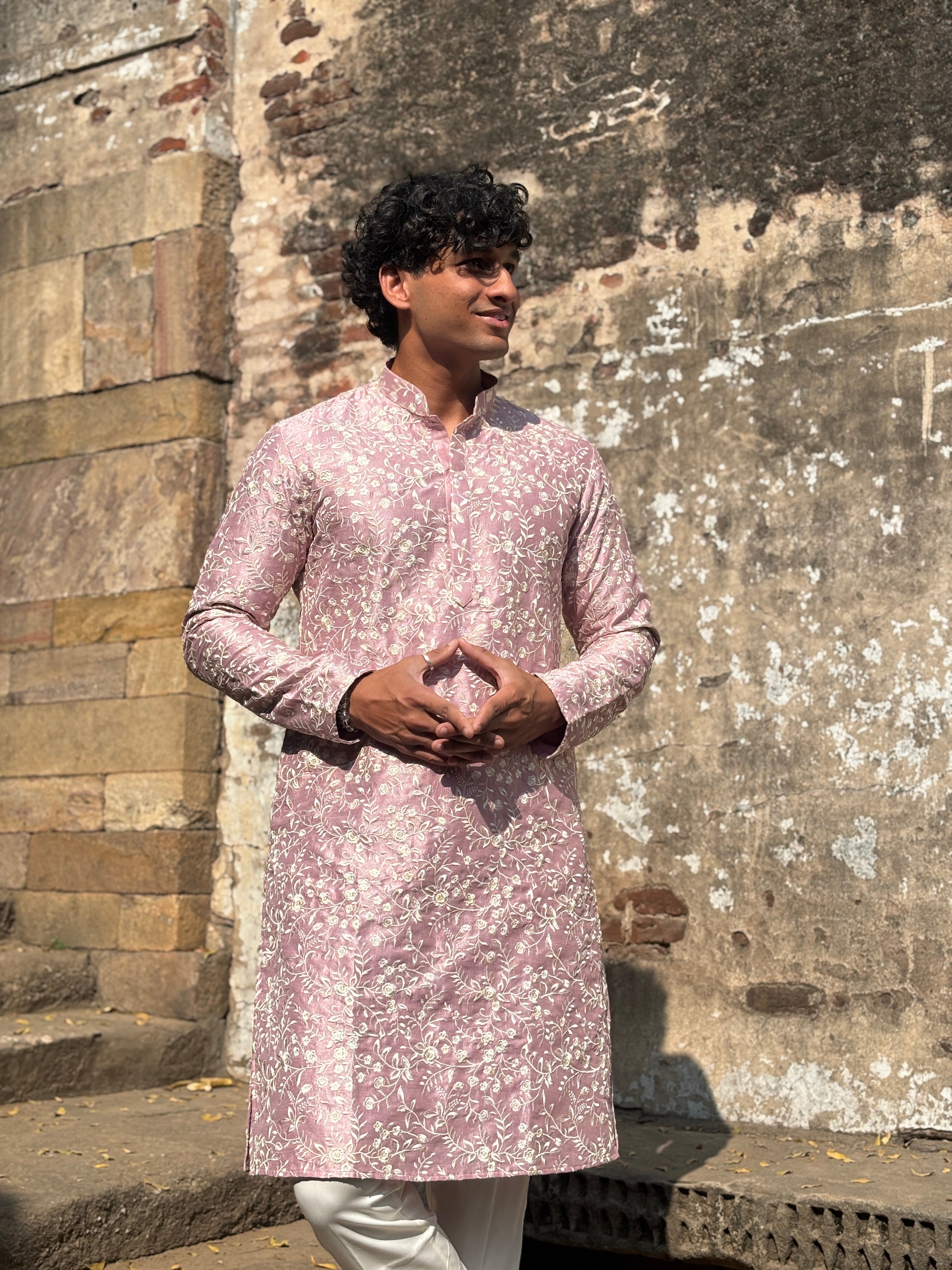 Rose Pink Silk Embroidered Kurta Set