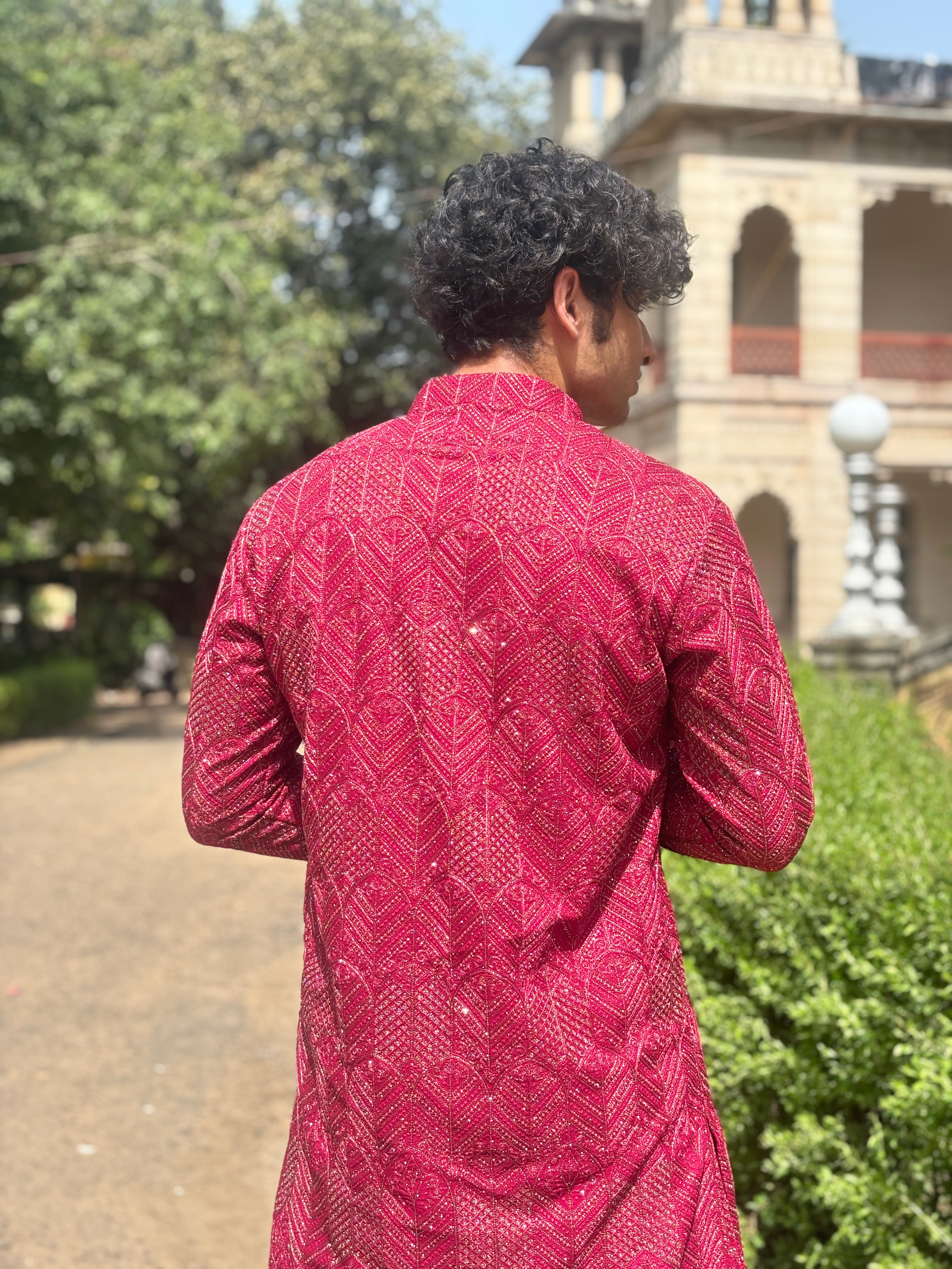 Rani Pink Pure Georgette Lucknowi Kurta Patiala Set