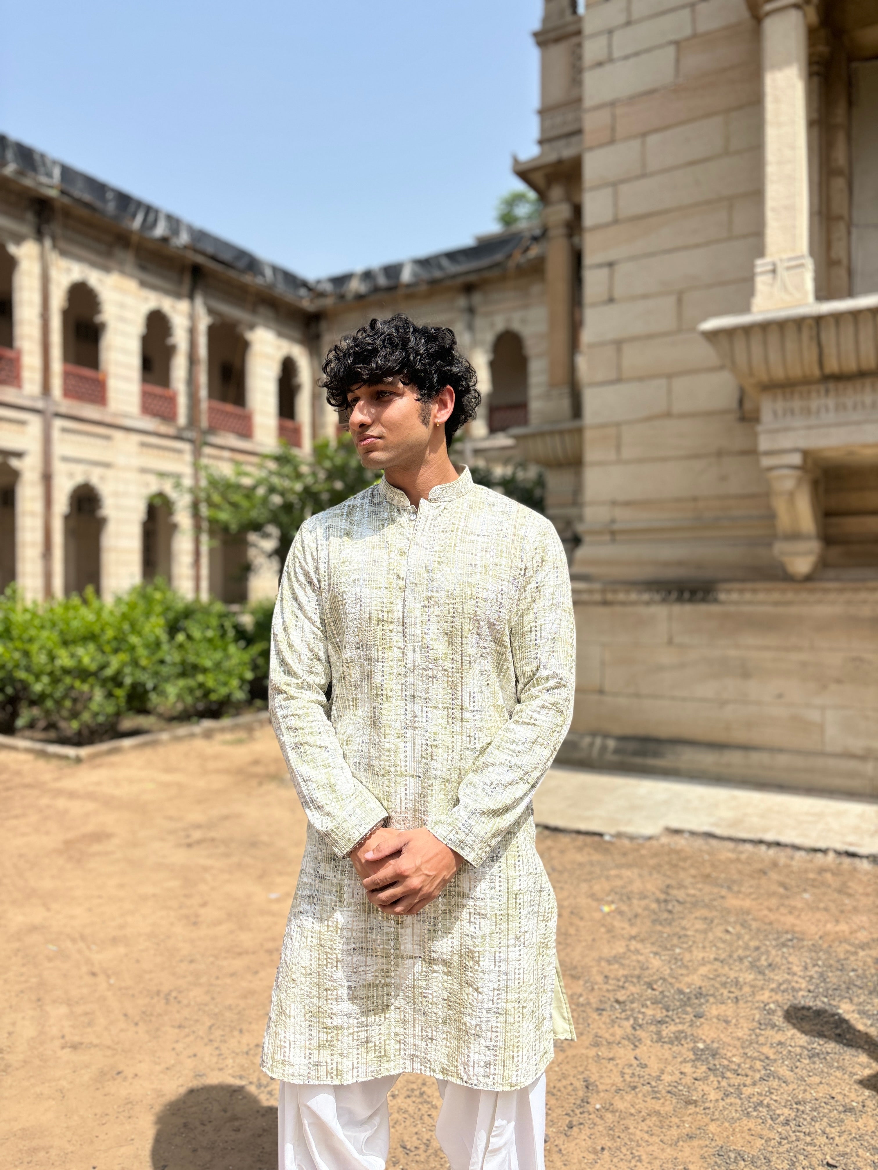 Pista Green Lucknowi Work Kurta Patiala Set