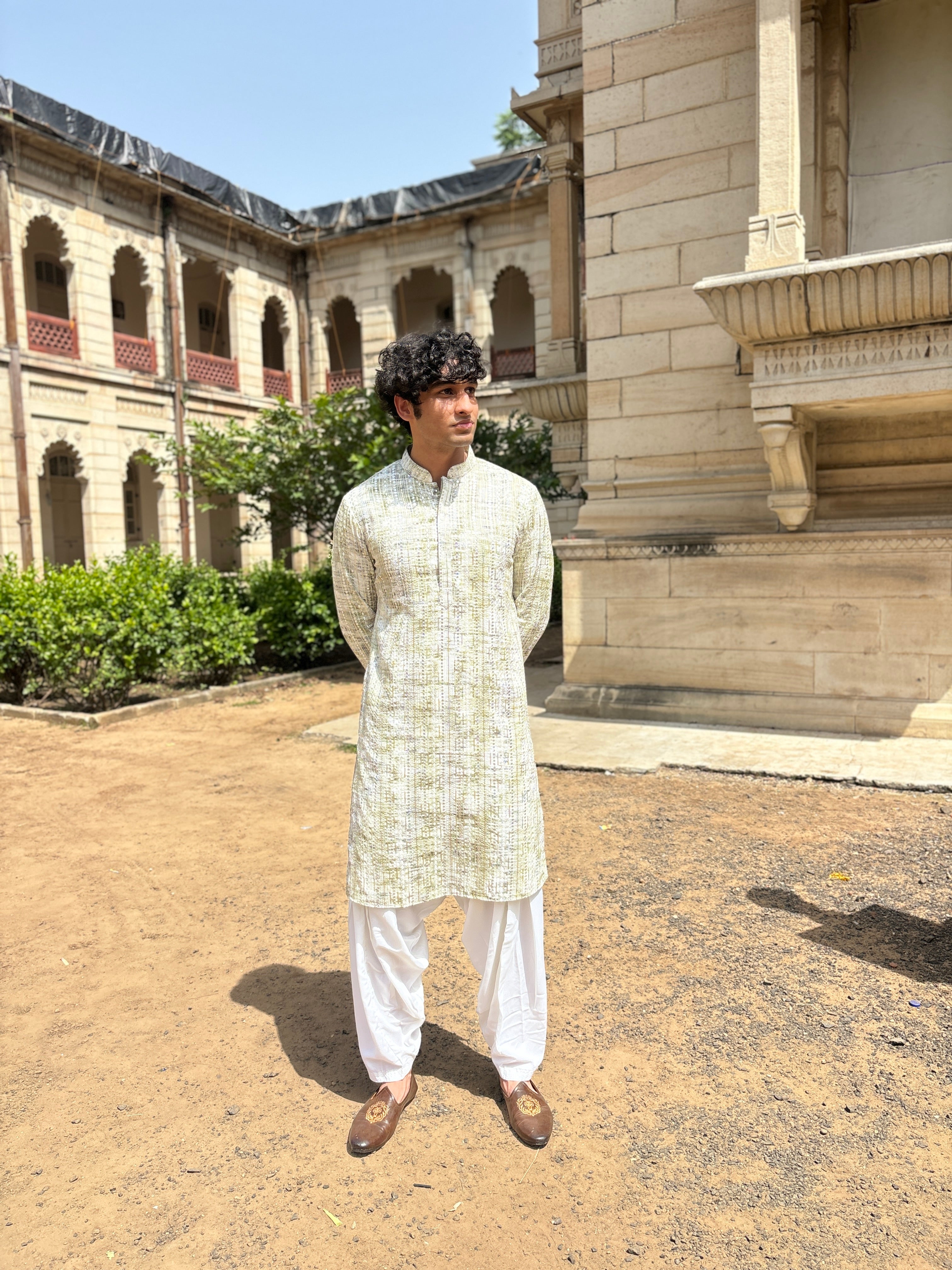 Pista Green Lucknowi Work Kurta Patiala Set