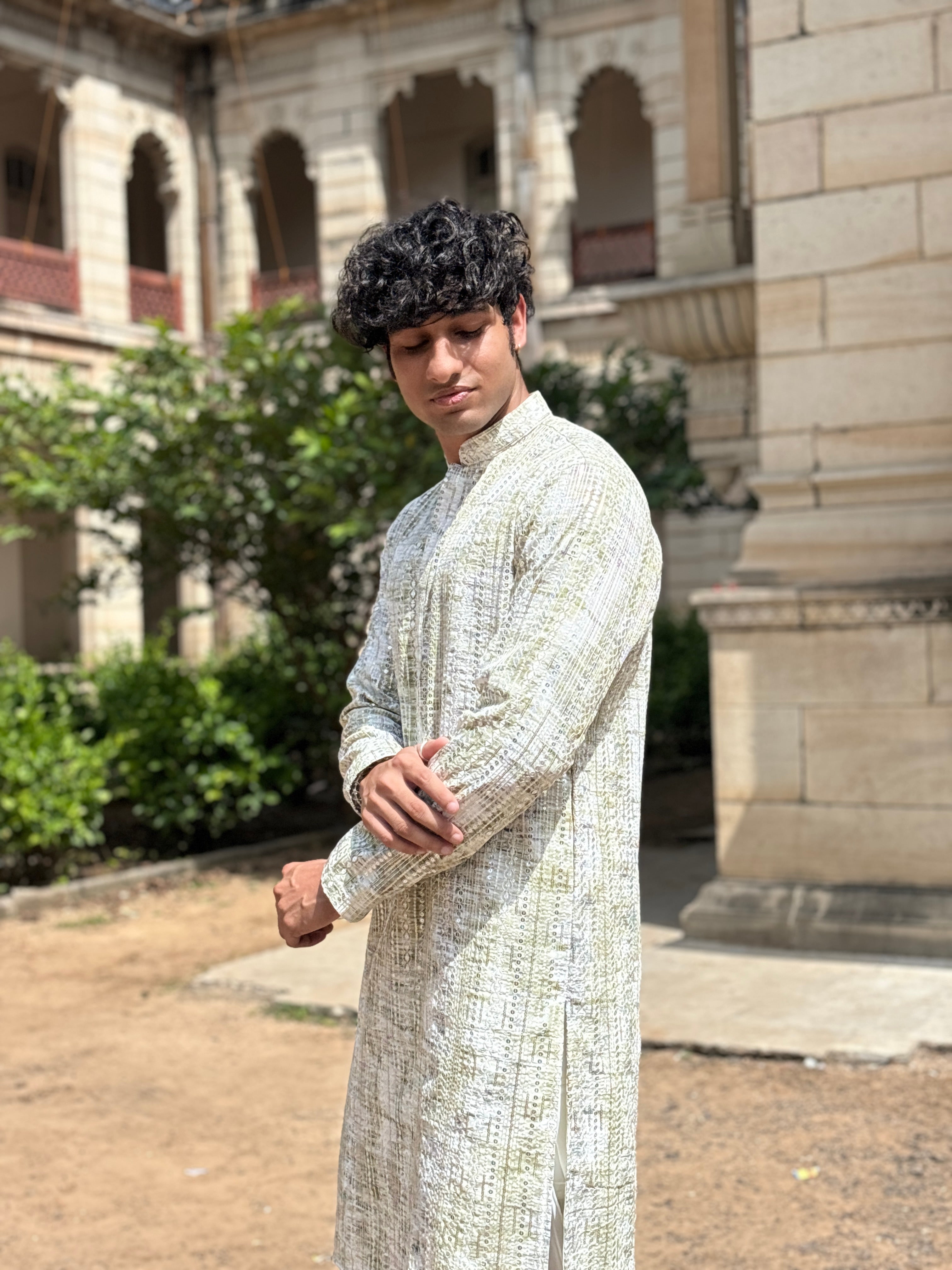 Pista Green Lucknowi Work Kurta Patiala Set