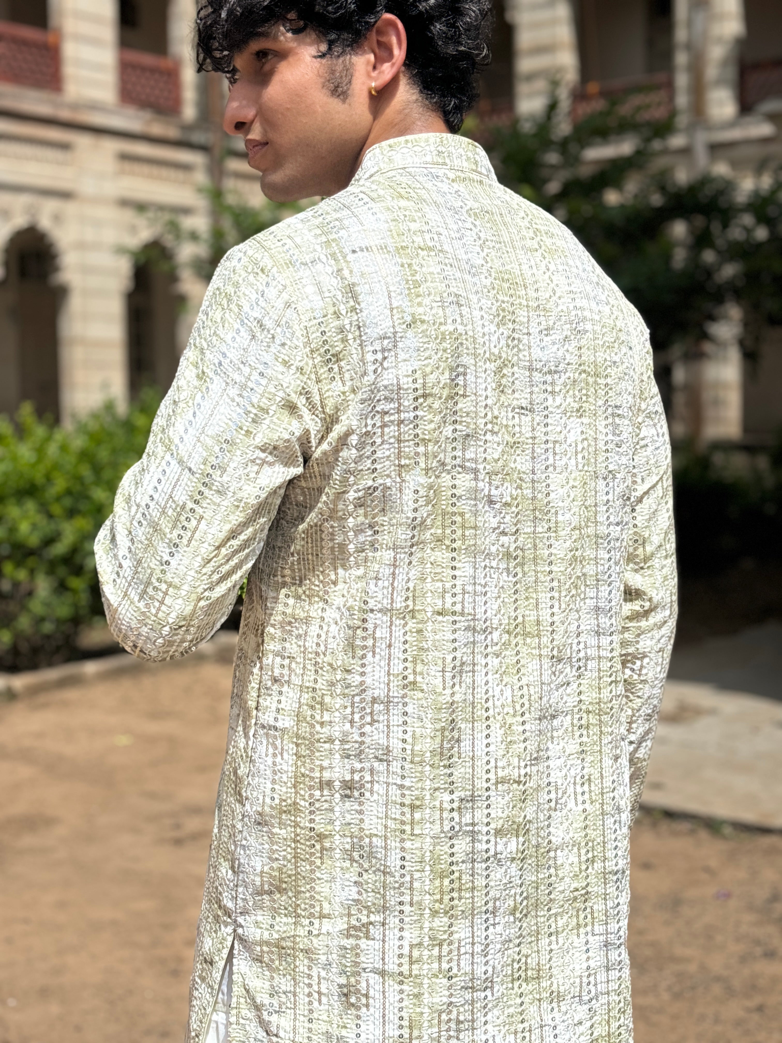 Pista Green Lucknowi Work Kurta Patiala Set