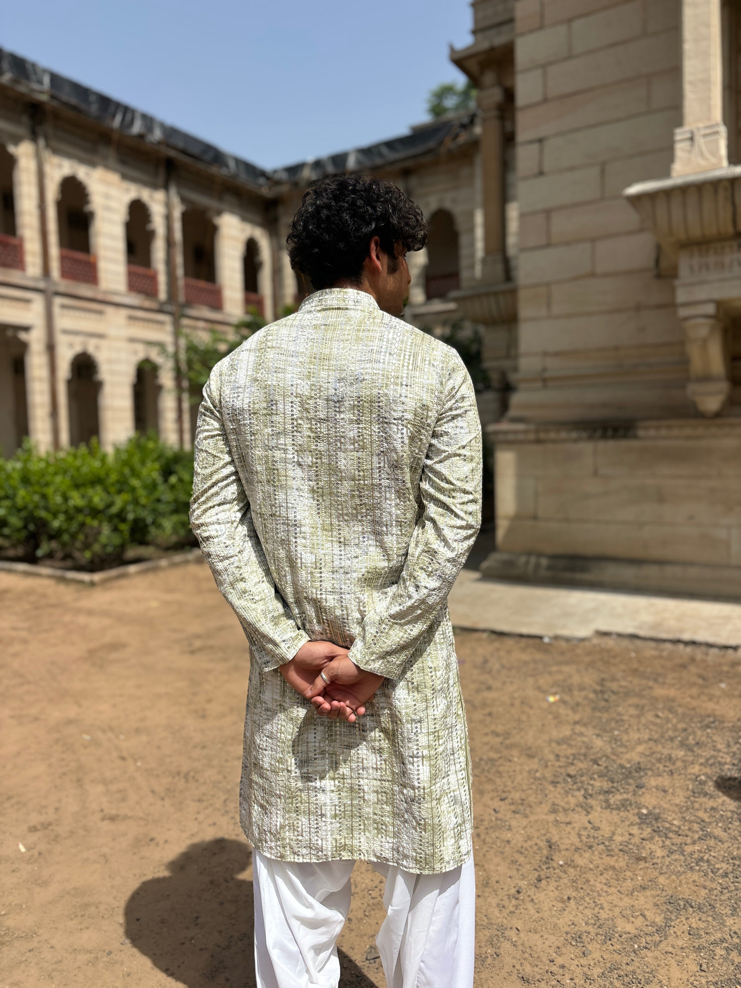 Pista Green Lucknowi Work Kurta Patiala Set