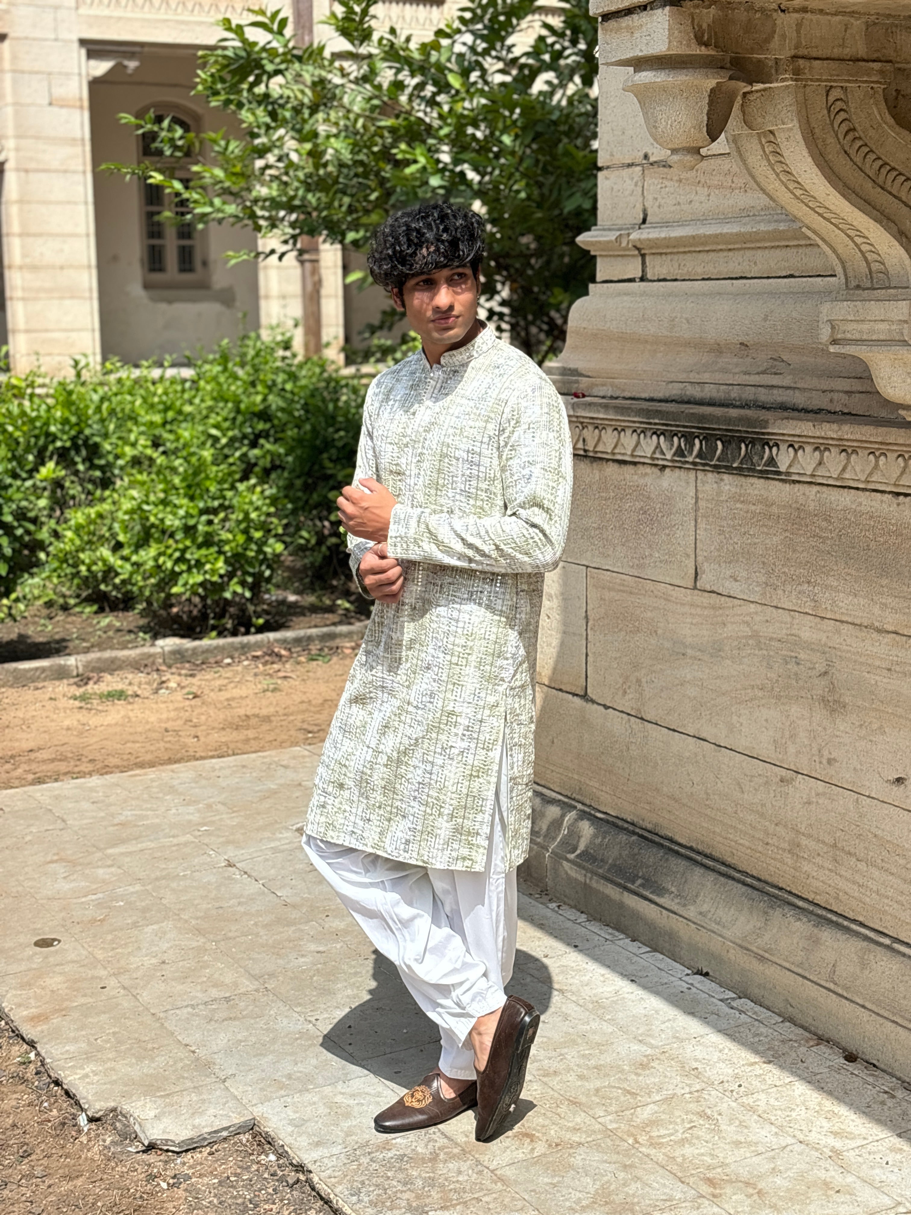 Pista Green Lucknowi Work Kurta Patiala Set