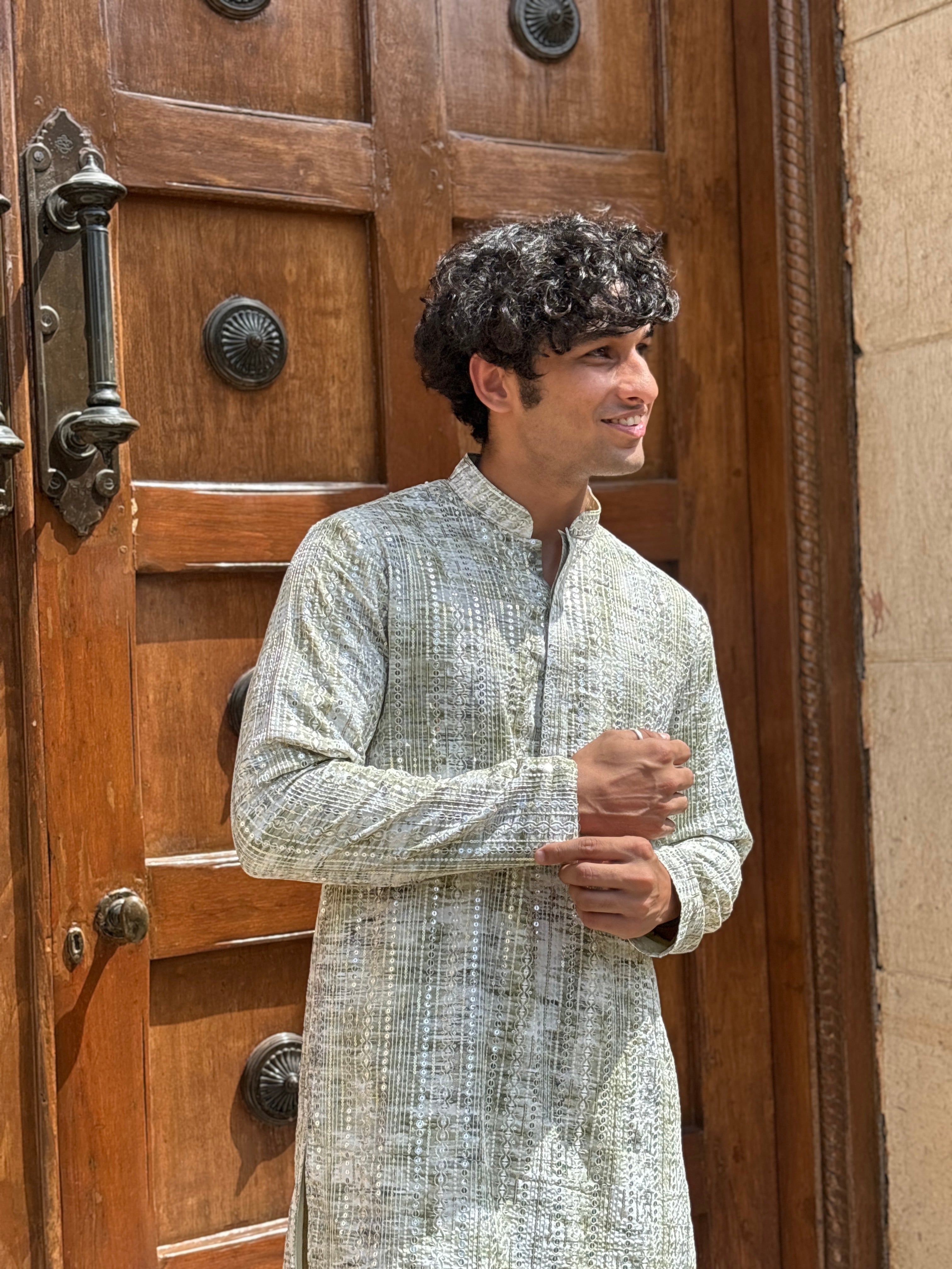 Pista Green Lucknowi Work Kurta Patiala Set