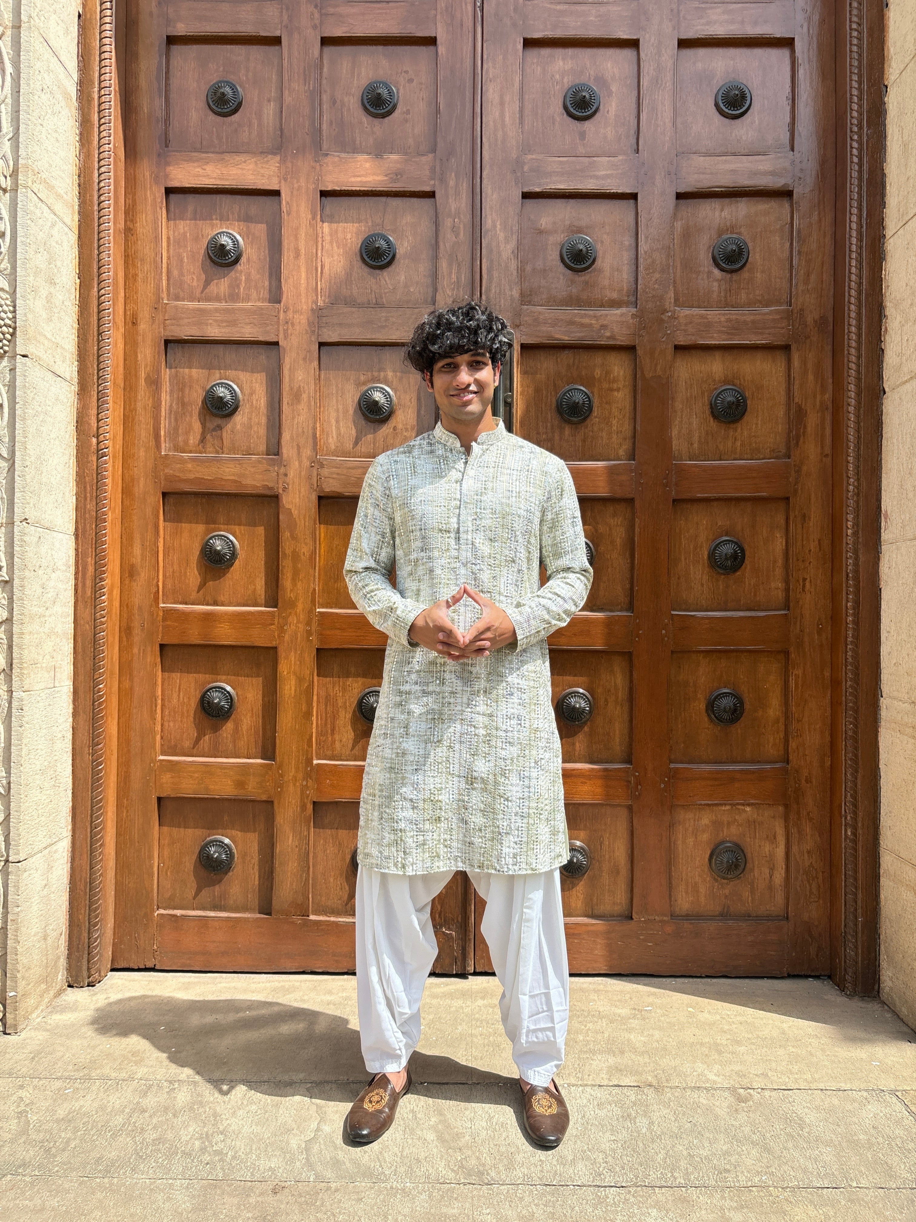 Pista Green Lucknowi Work Kurta Patiala Set