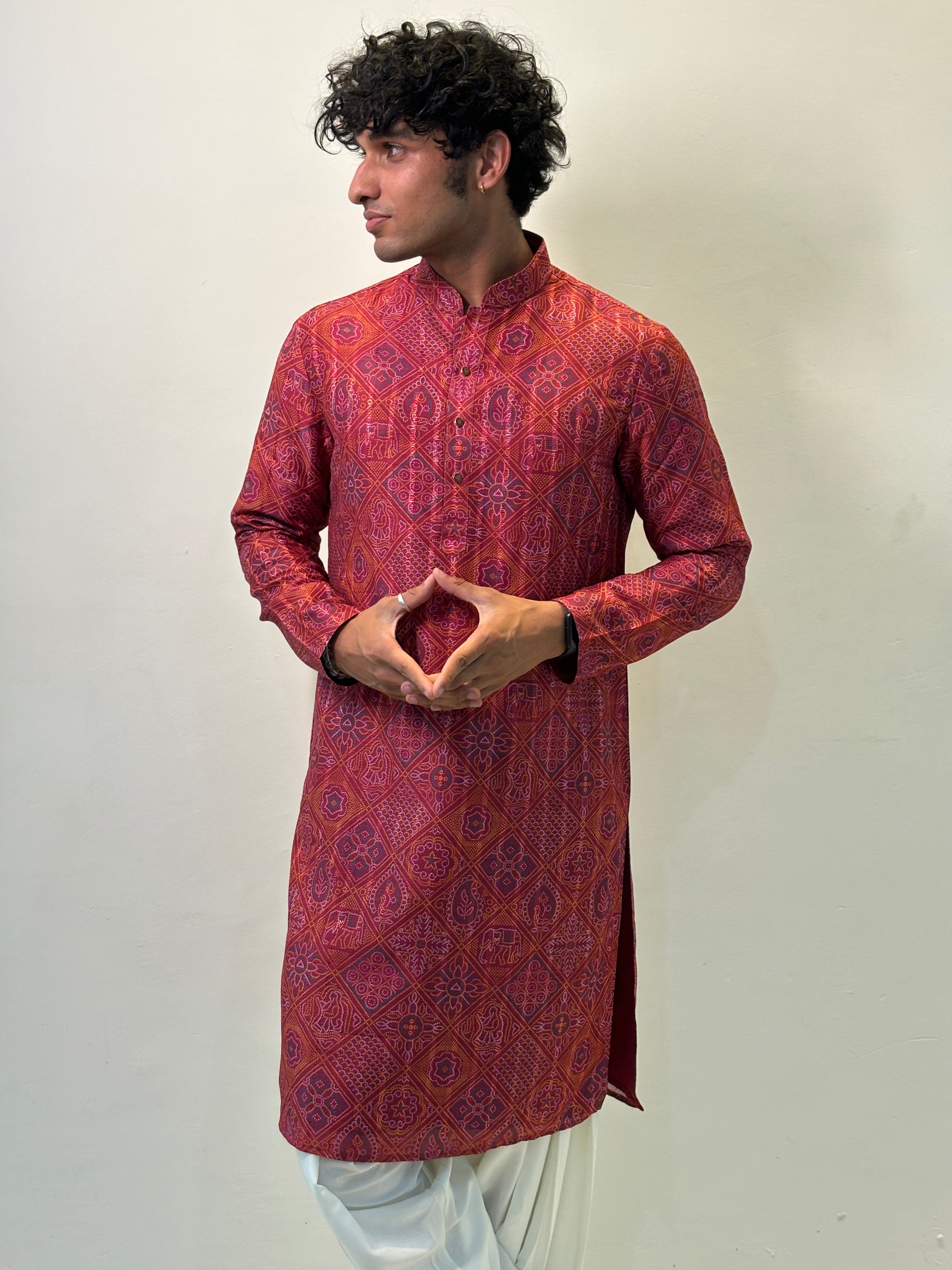 Red Maroon Printed Kurta Patiala Set