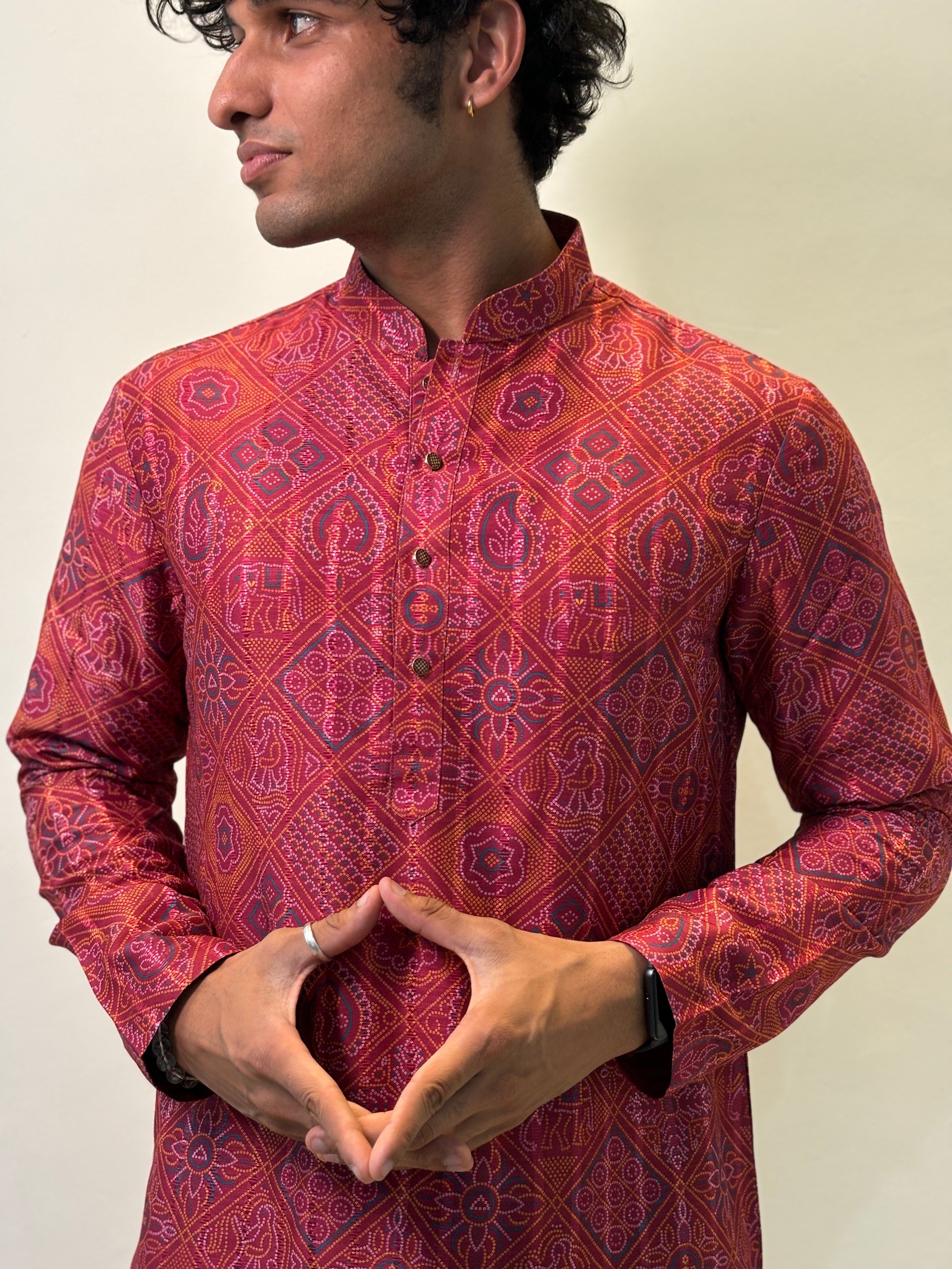 Red Maroon Printed Kurta Patiala Set