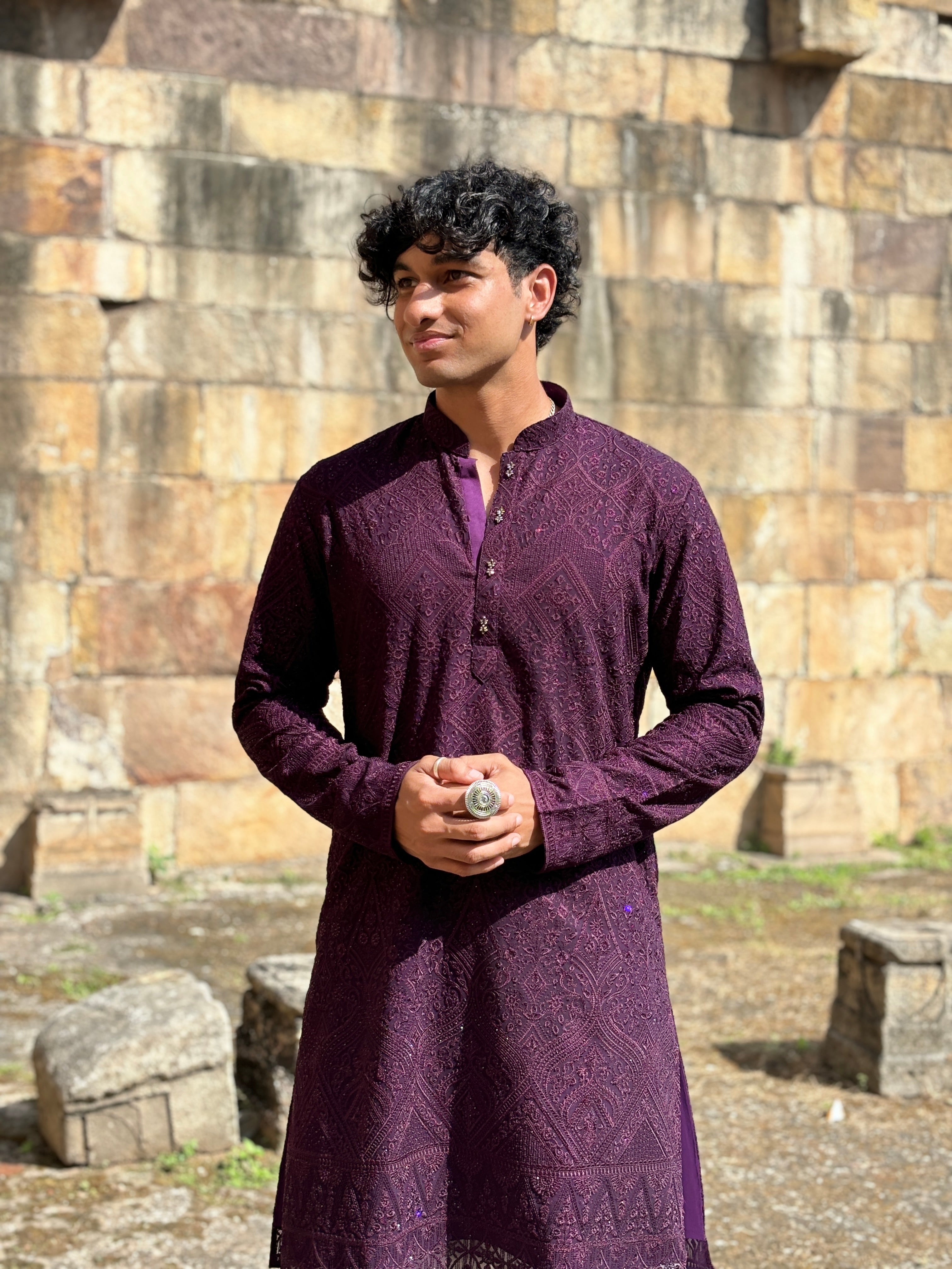 Wine Purple Georgette Lucknowi Kurta Patiala Set