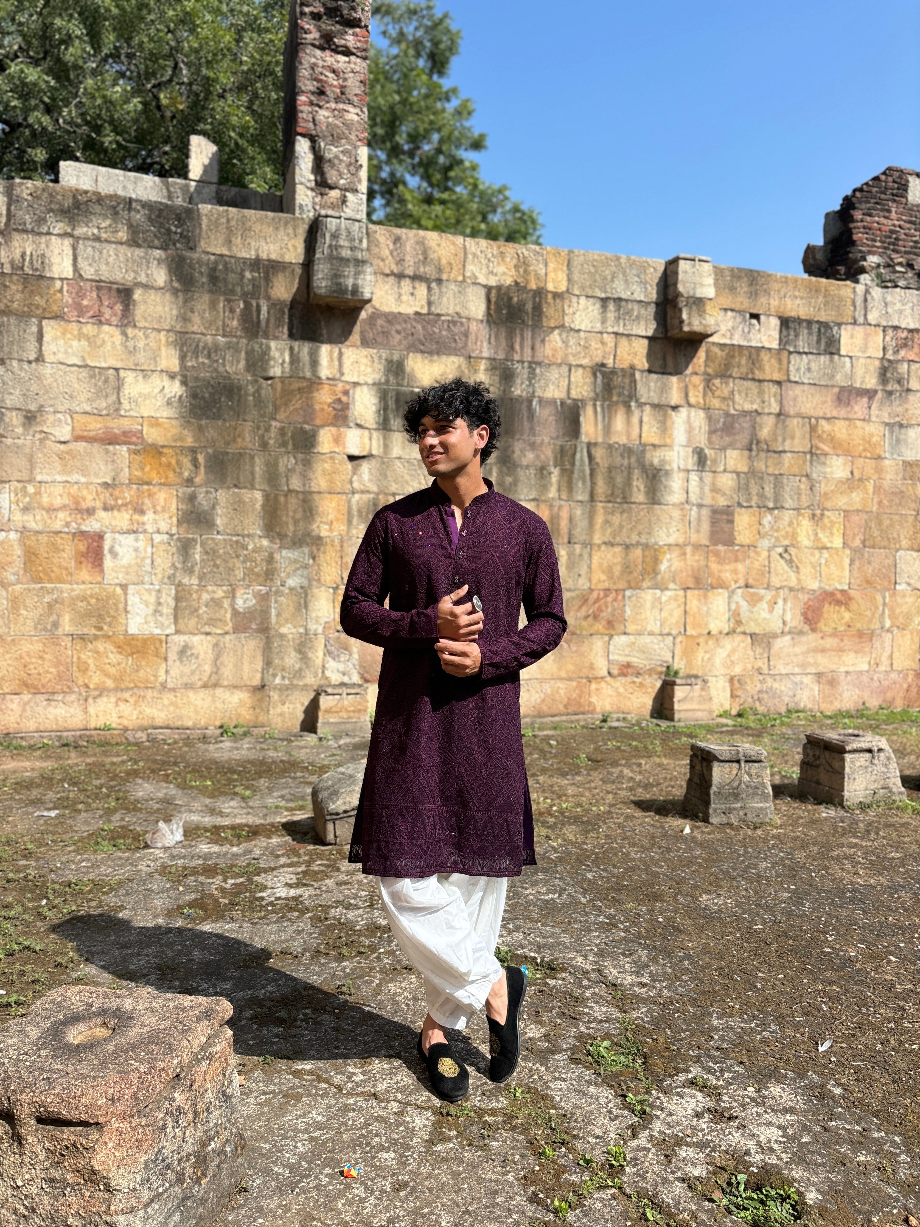 Wine Purple Georgette Lucknowi Kurta Patiala Set