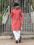 Men Red Bandni Print Kurta Set