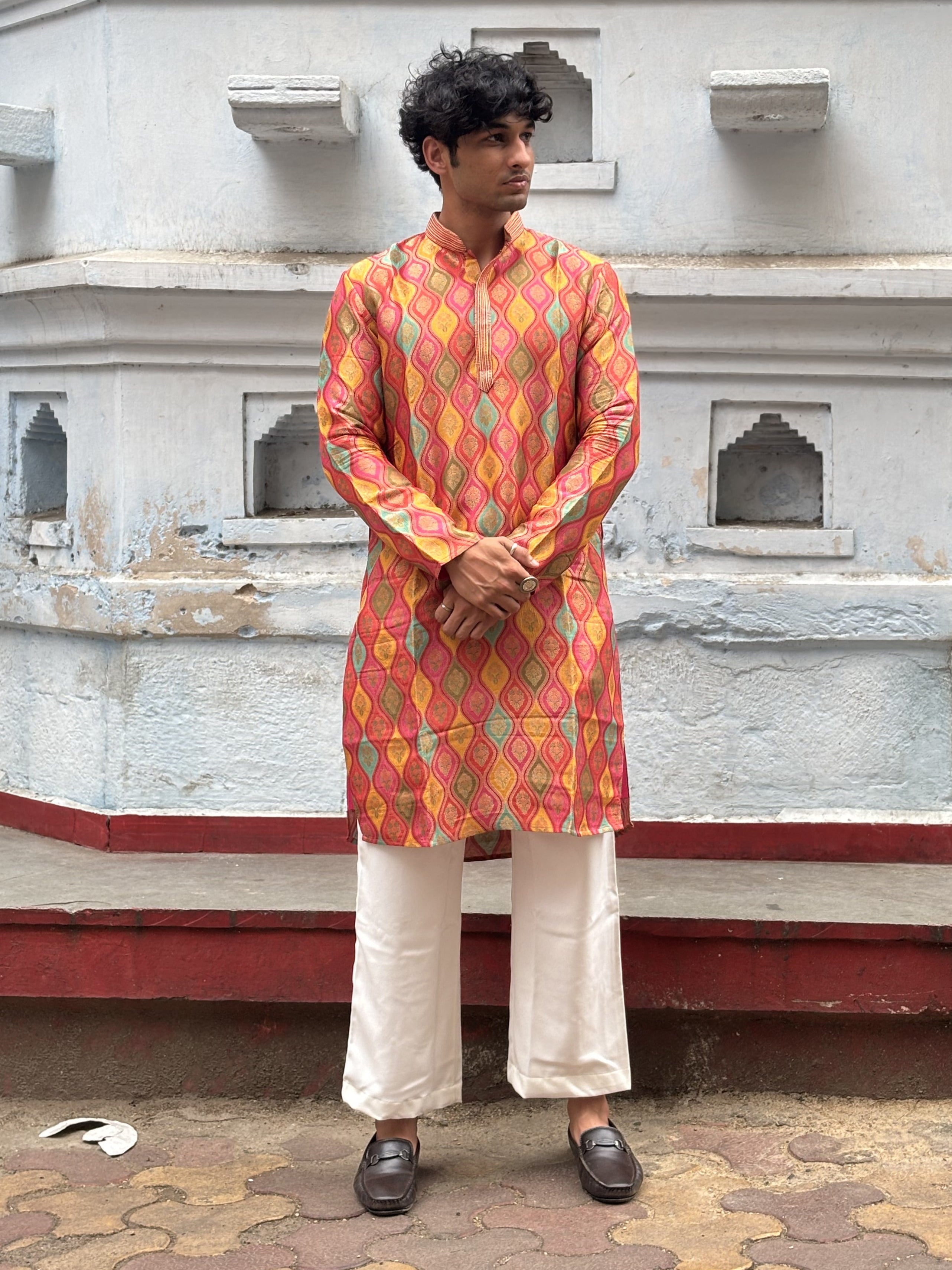Men Multi Brocket Silk Kurta Set
