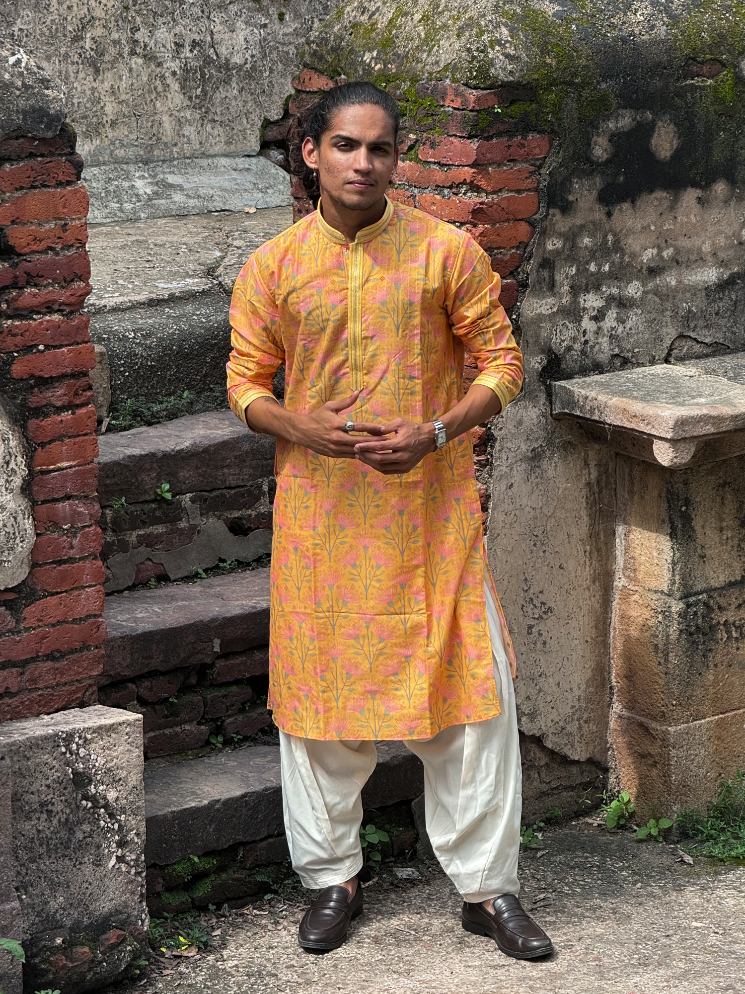 Yellow Silk Pintex Kurta Trouser Set