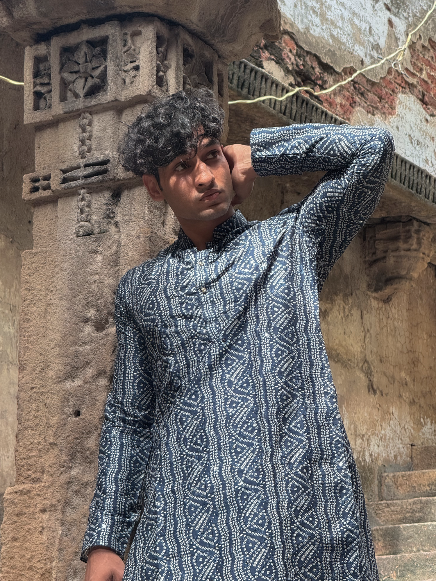 Navy Blue Bandndi With Sequinze Kurta Trouser Set