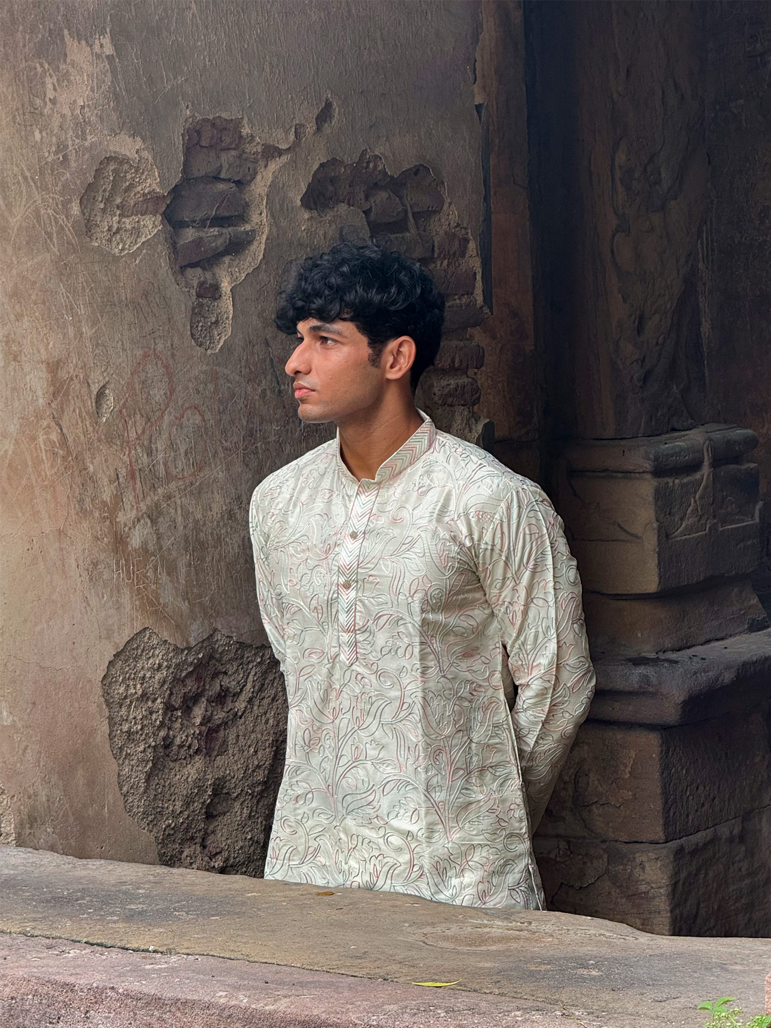 Cream Thread Embroidered Carnival Look Kurta Trouser Set