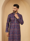 Men Blue Printed Pintex Kurta Trouser Set