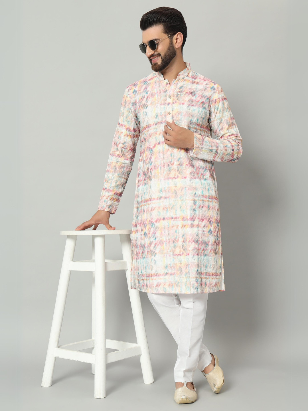 Magnet Men's Multi Colour Chickan Kurta Trouser Set