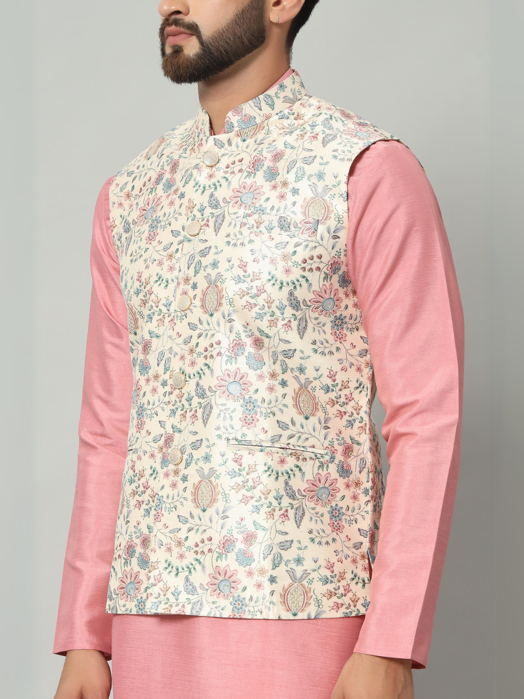 Magnet Men's Rose Pink Kurta Nehru Jacket Trouser Set