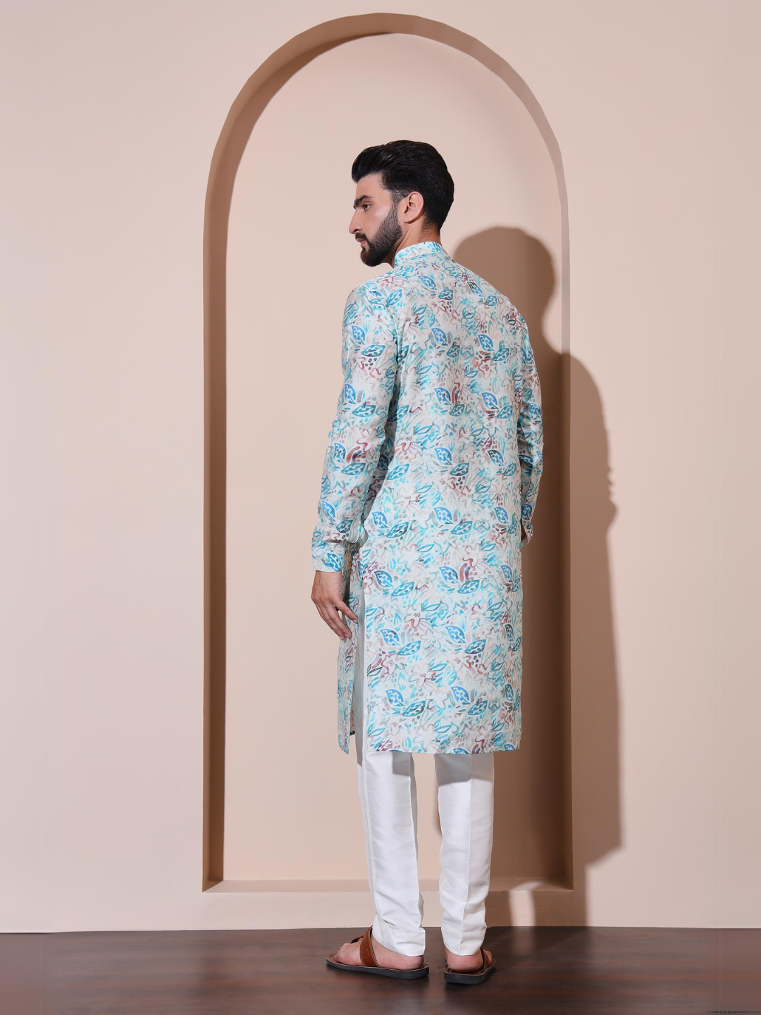 Magnet Men's Modal Printed Blue Kurta