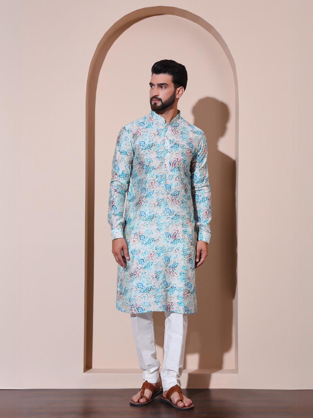 Magnet Men's Modal Printed Blue Kurta