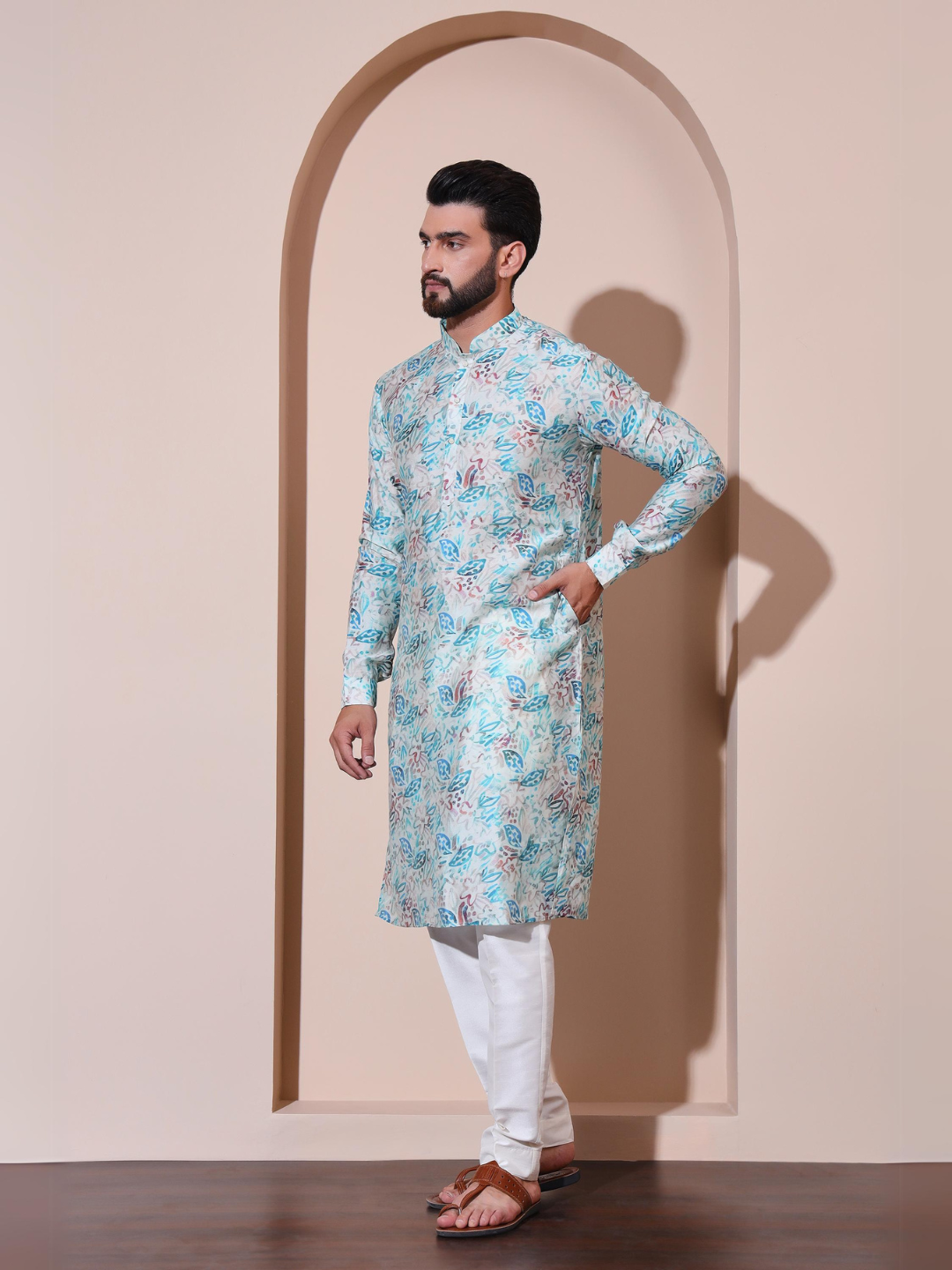 Magnet Men's Modal Printed Blue Kurta