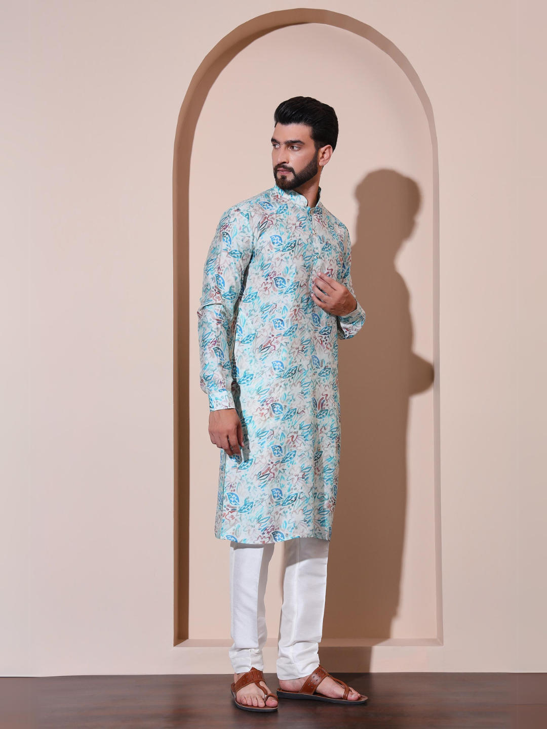 Magnet Men's Modal Printed Blue Kurta