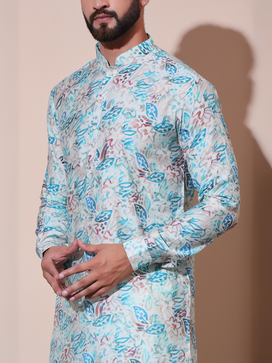 Magnet Men's Modal Printed Blue Kurta