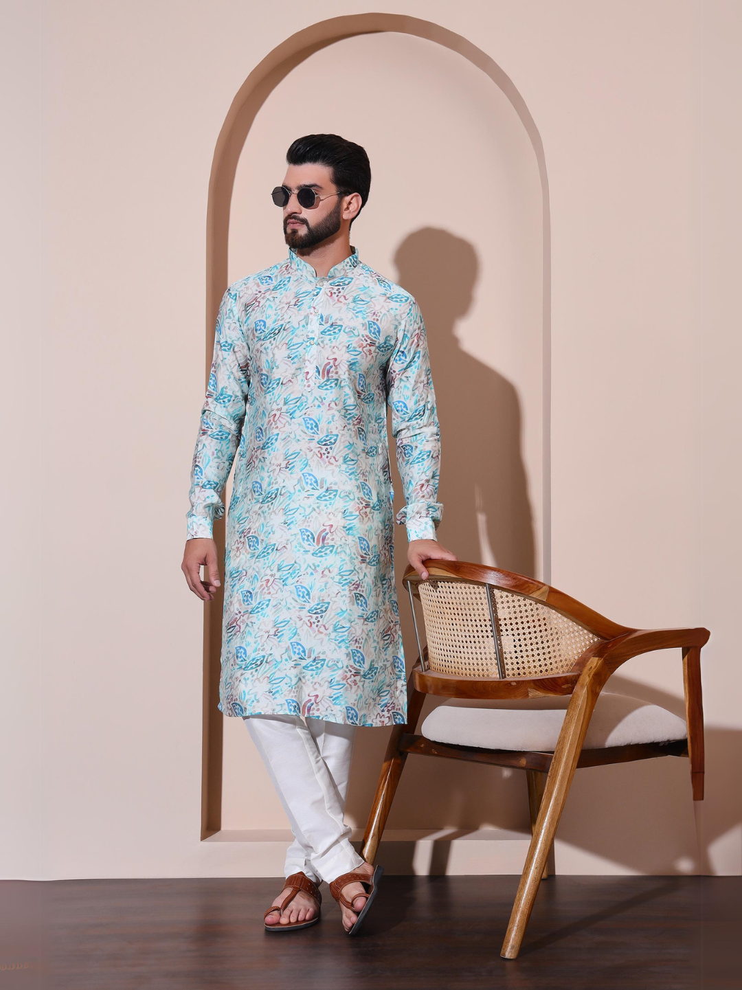 Magnet Men's Modal Printed Blue Kurta