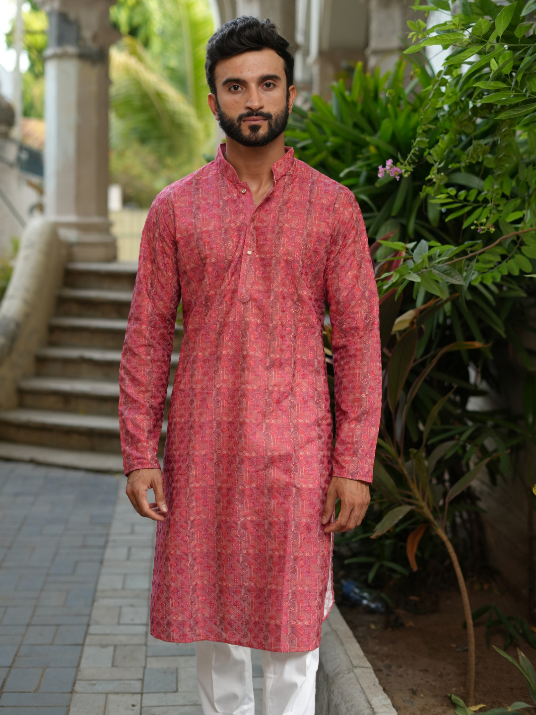 Magnet Men's Rose Pink Chicken Kurta Trouser Set