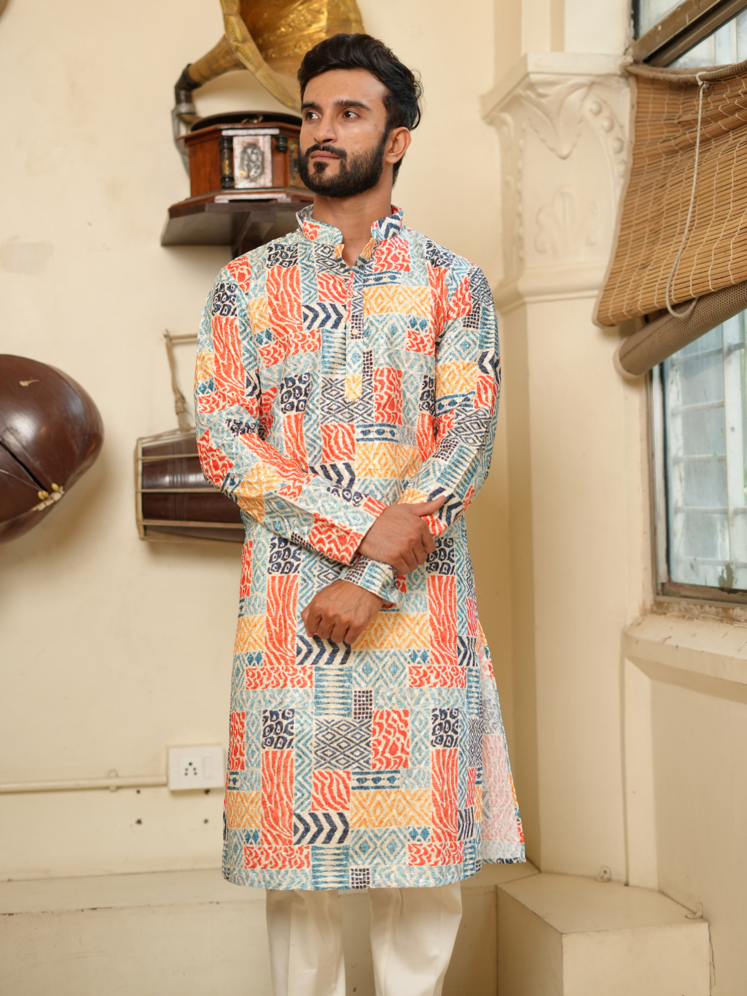 Magnet Men's Multi Colour Kurta Trouser Set