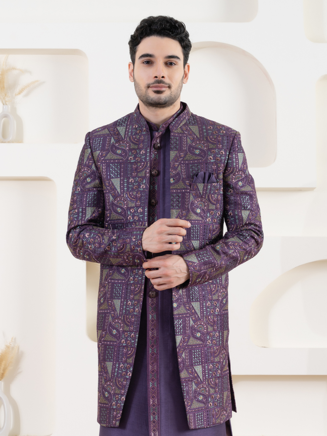 Magnet Men's Purple Open Indowestern