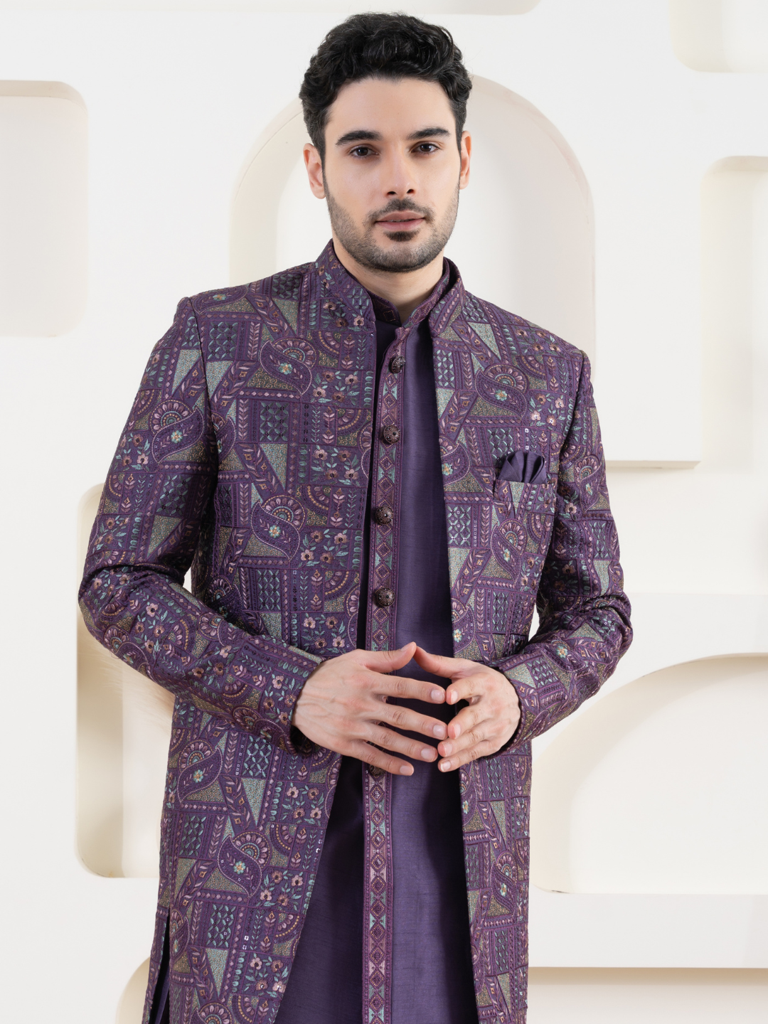 Magnet Men's Purple Open Indowestern