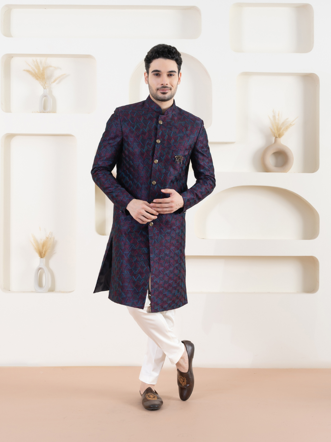 Magnet Men's Purple Indowestern Set