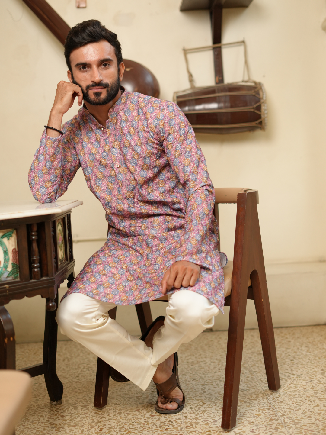 Magnet Men's Multi Colour Kurta Trouser Set